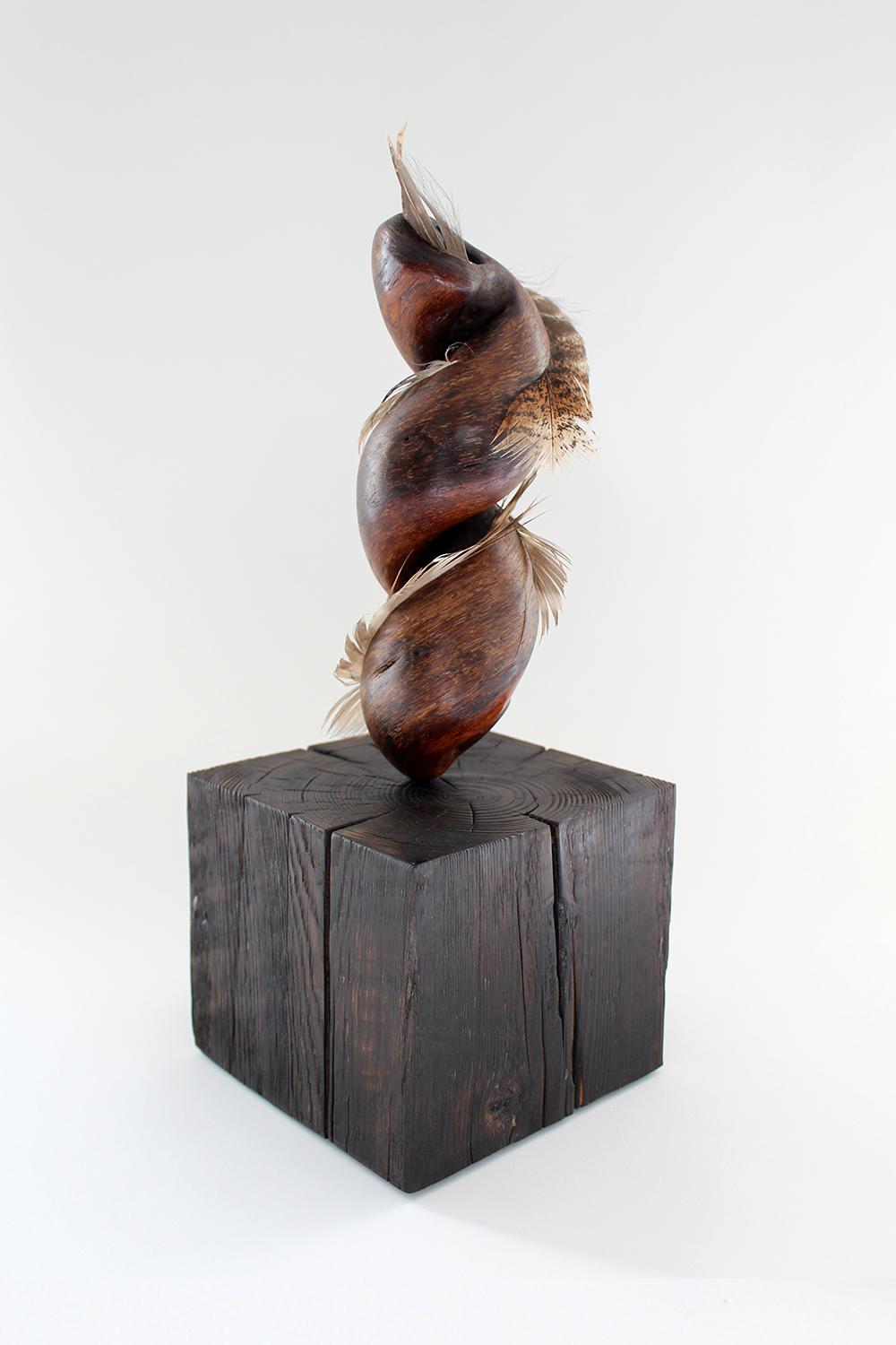 « Silent Whirlabout », bois, chêne blanc, plumes, bruns, ivoires, sculpture - Sculpture de Miller Opie