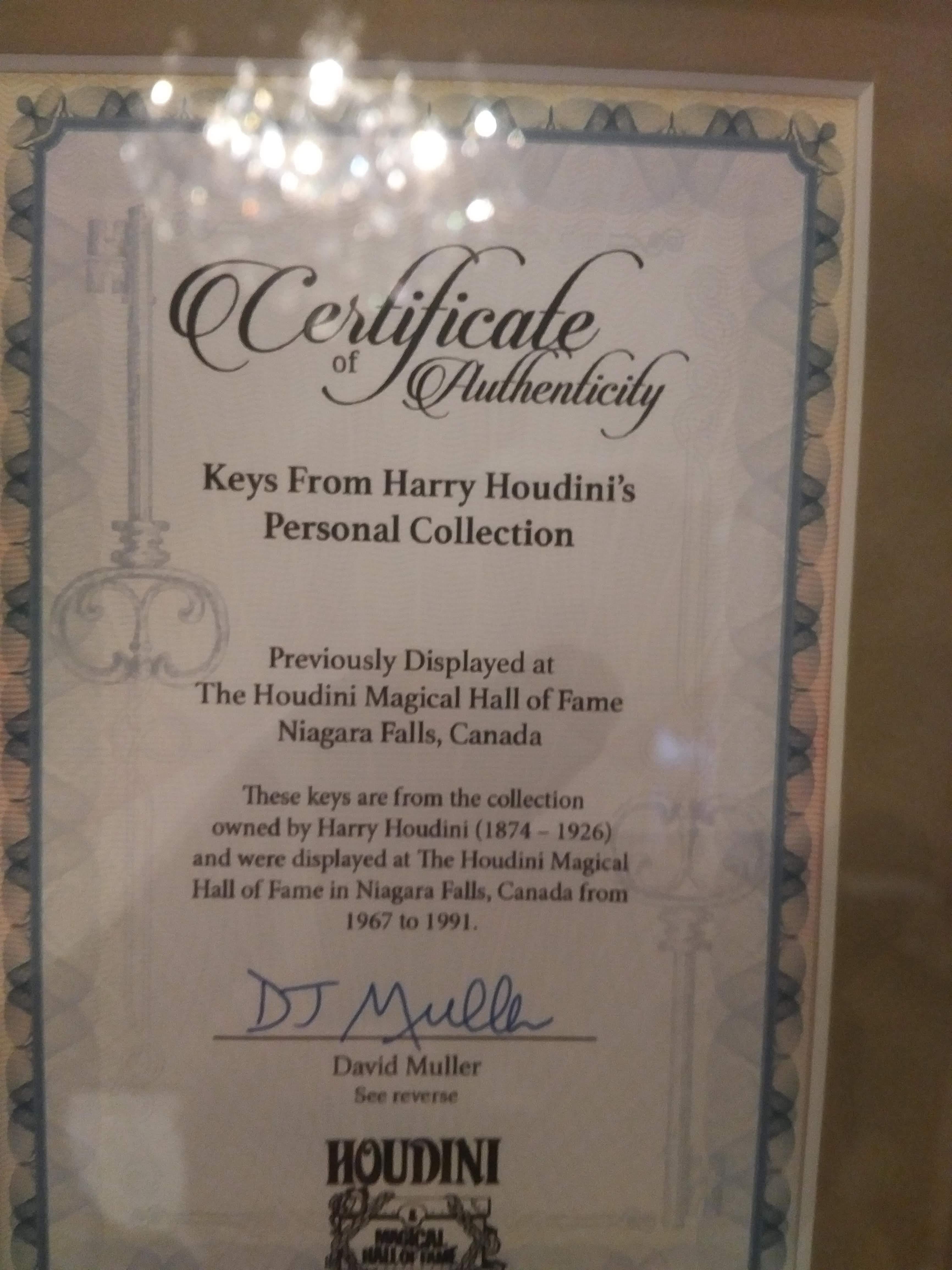 Original Houdini Keys from Houdini Museum with Certificate of Authenticity 7