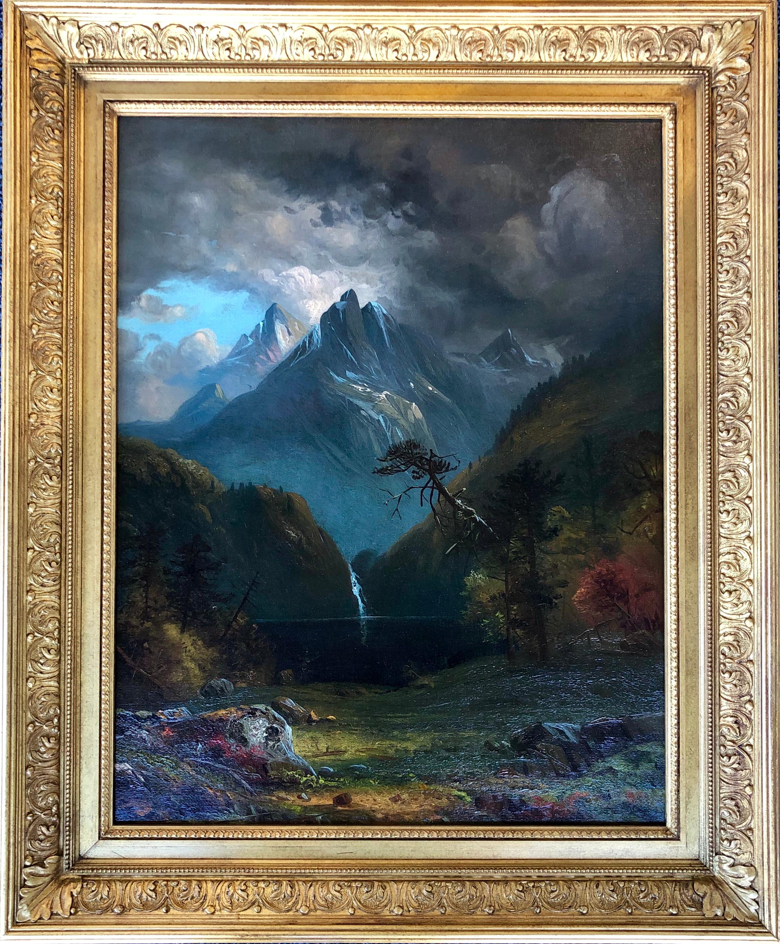 Julius H. Baumer Landscape Painting – Storm Clouds in the Mountains 