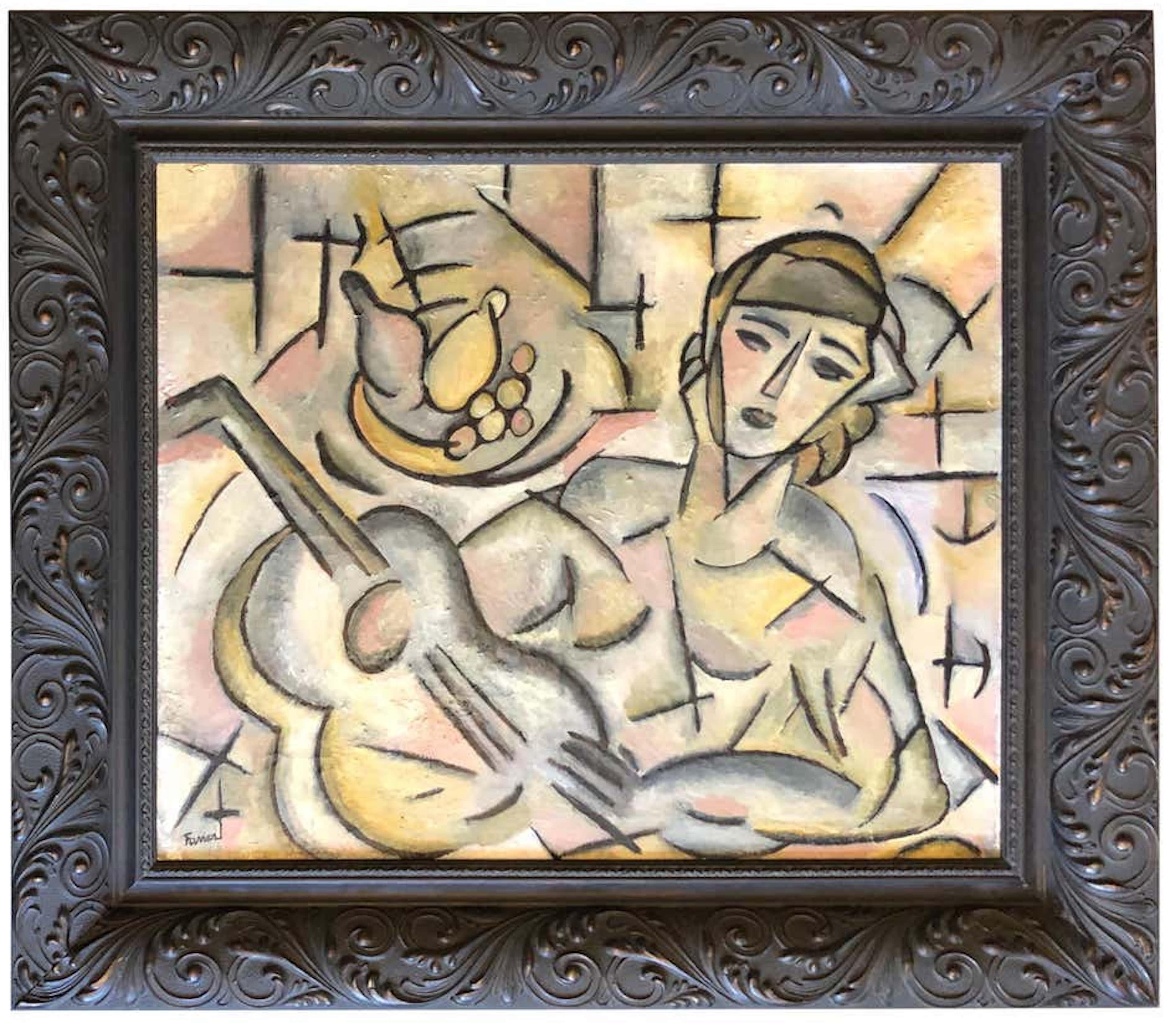 Pierre Favier Figurative Painting - Girl with Guitar 