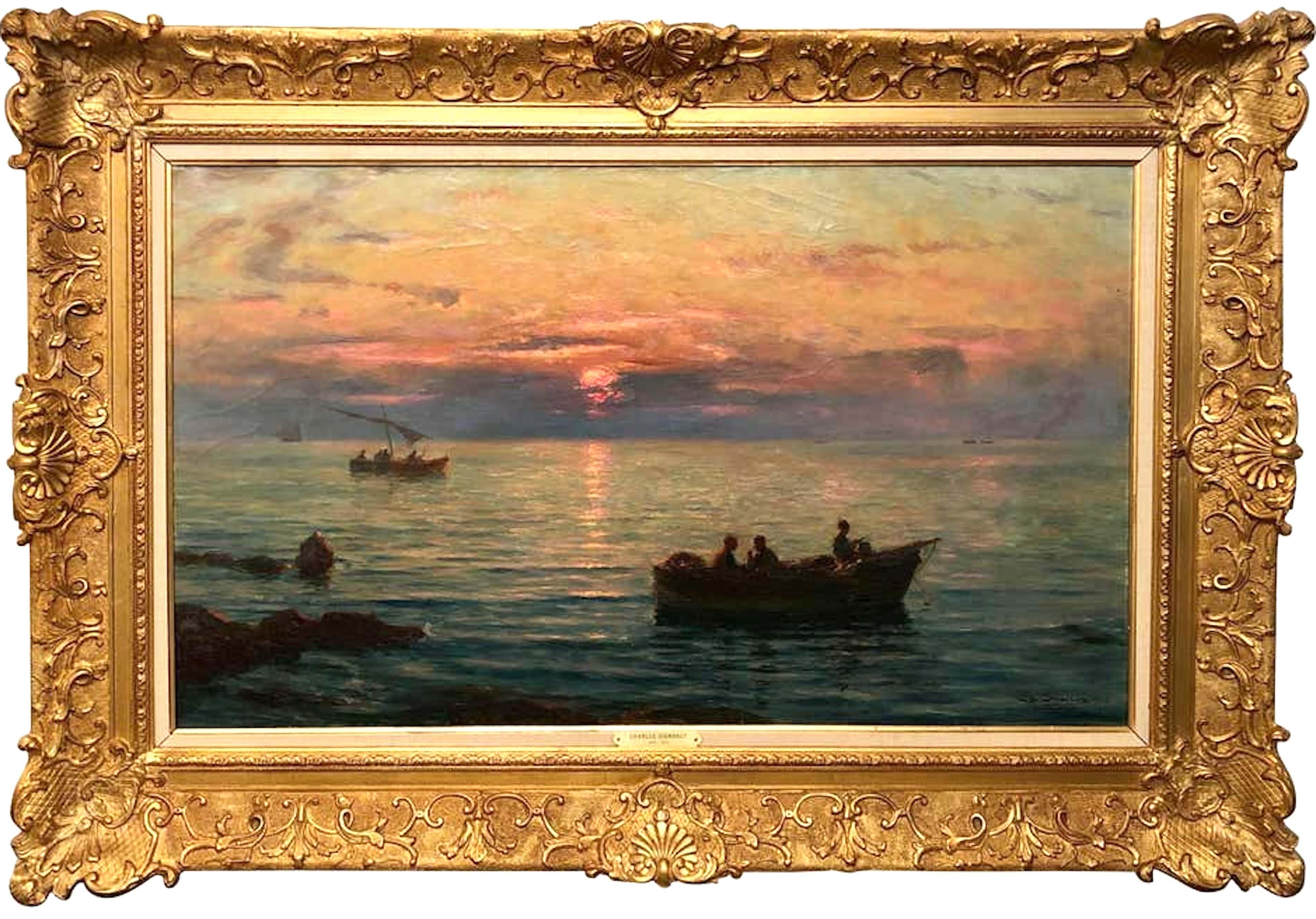 Charles Louis Signoret Landscape Painting - Fisherman at Sunset