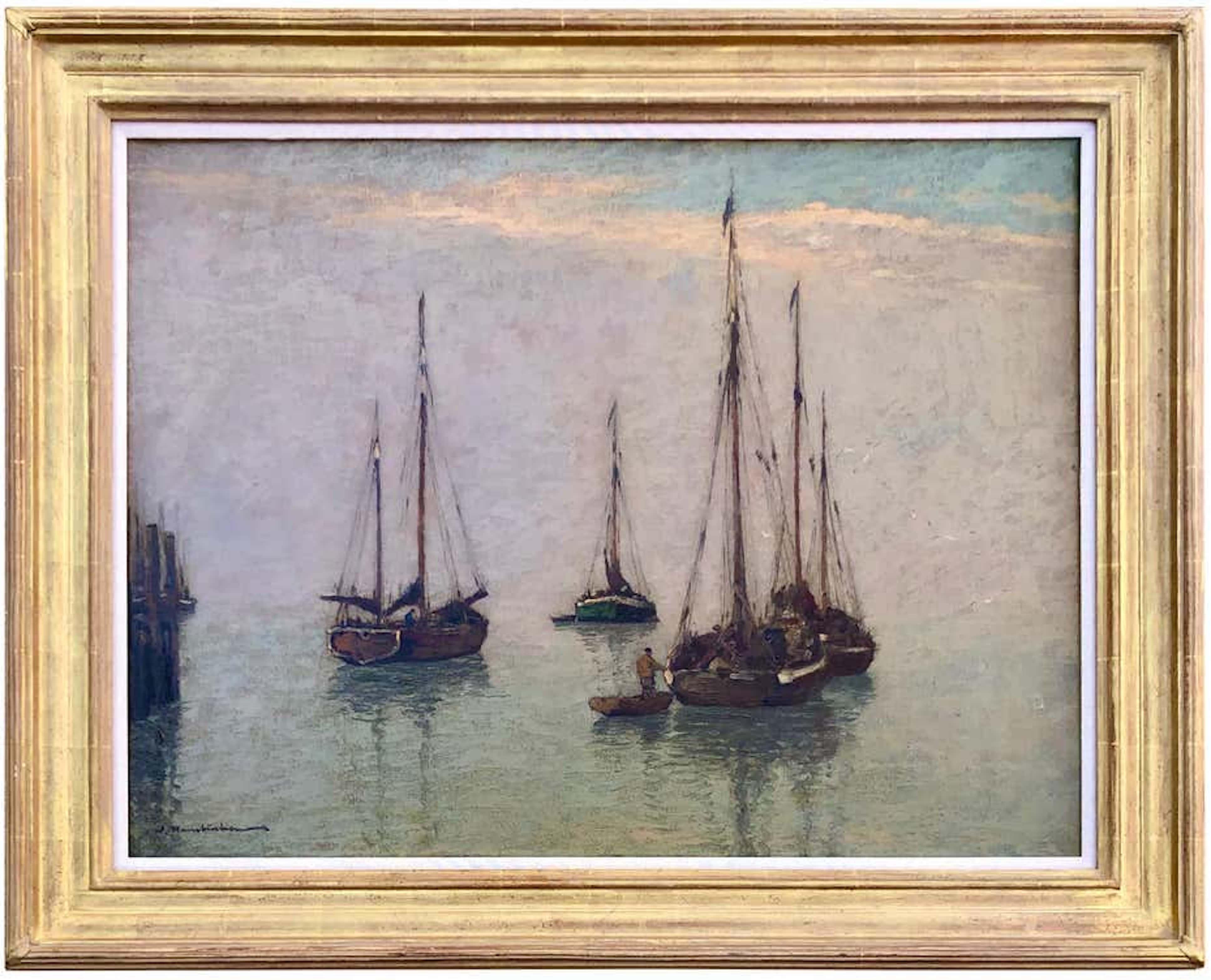 Wilhelm Hambuchen Landscape Painting - Fishing Boats Off The Coast