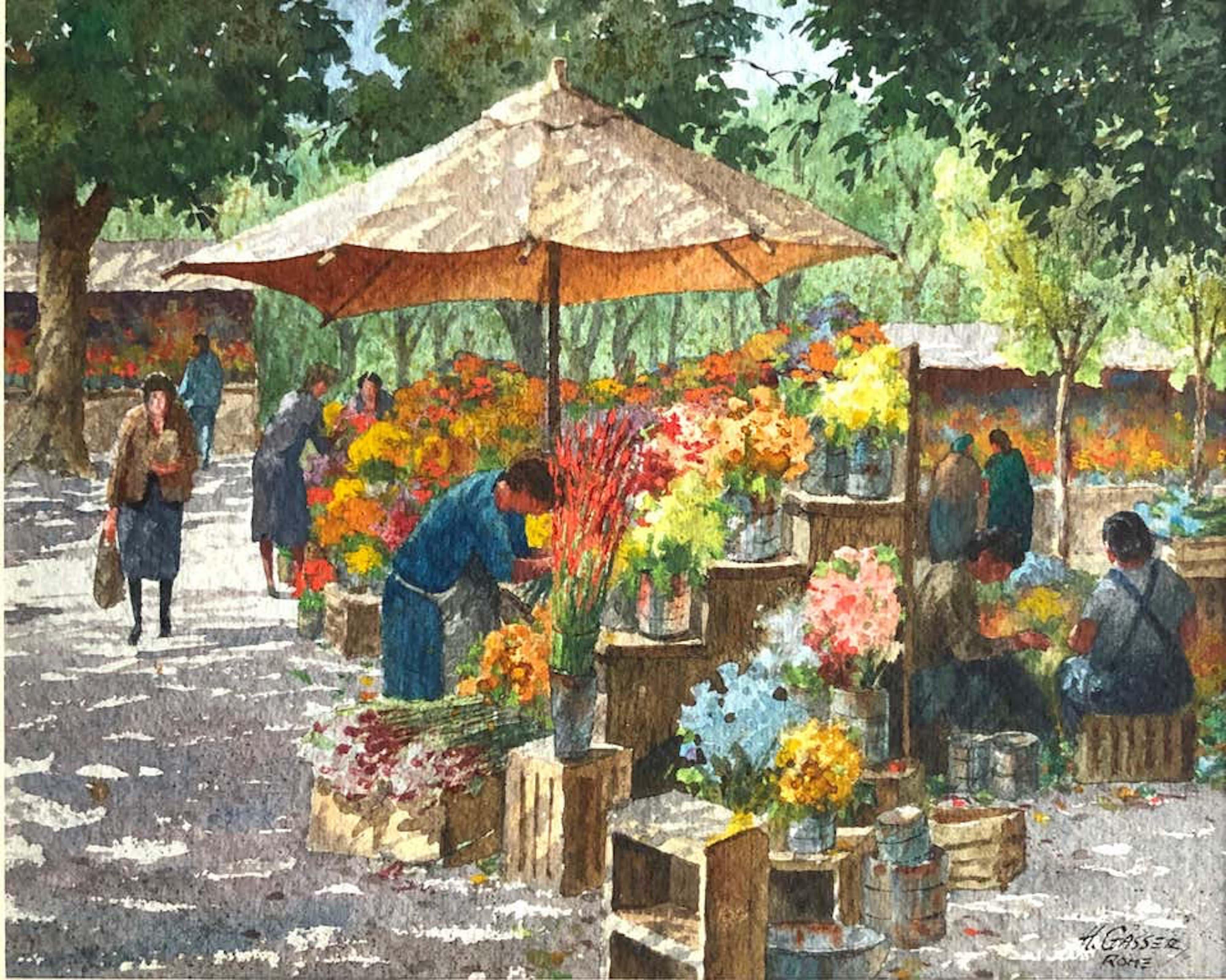 Henry Martin Gasser Landscape Art - The Flower Workers, Rome