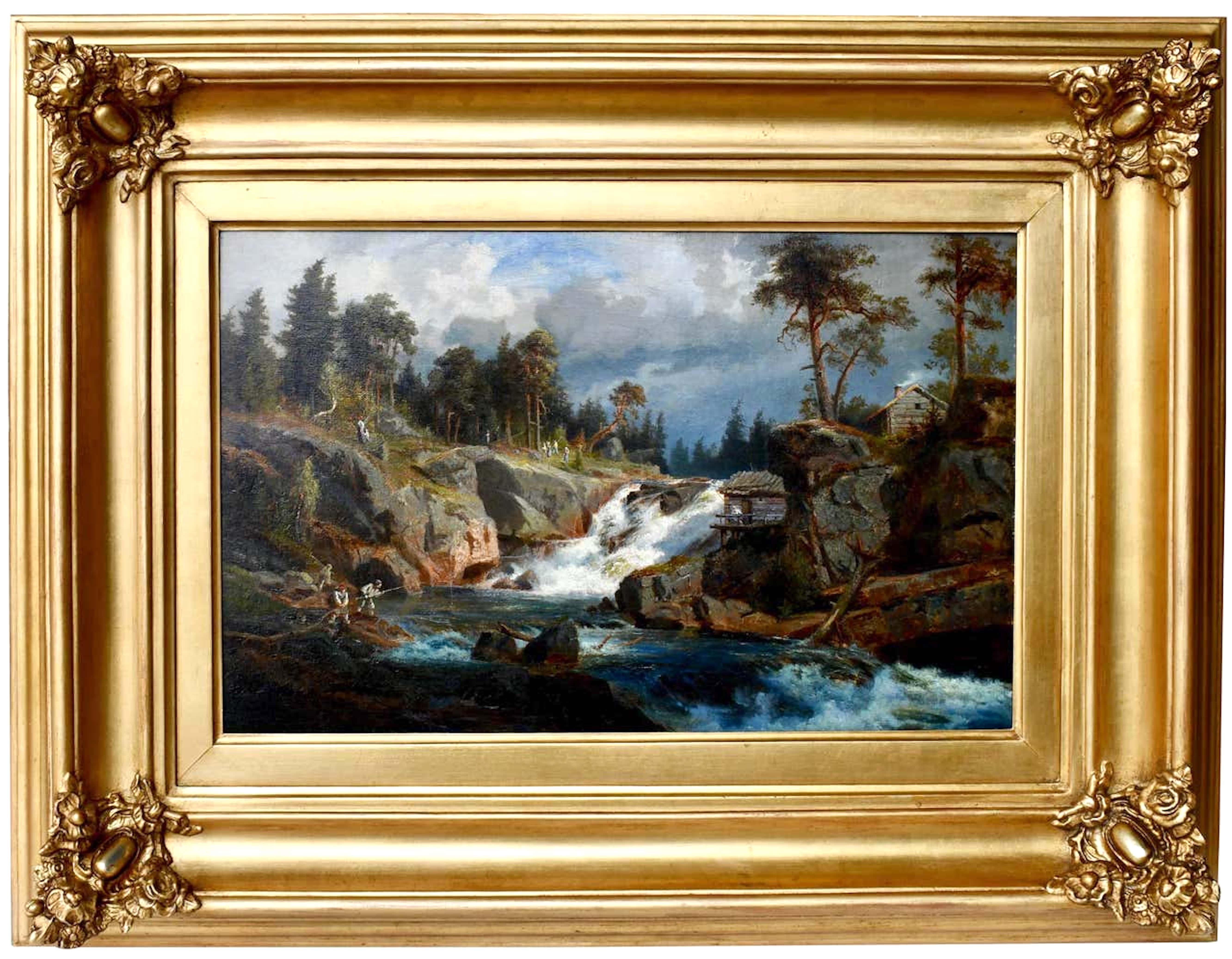 Gustaf Fredrik Rydberg Landscape Painting - Fishing in the Rapids