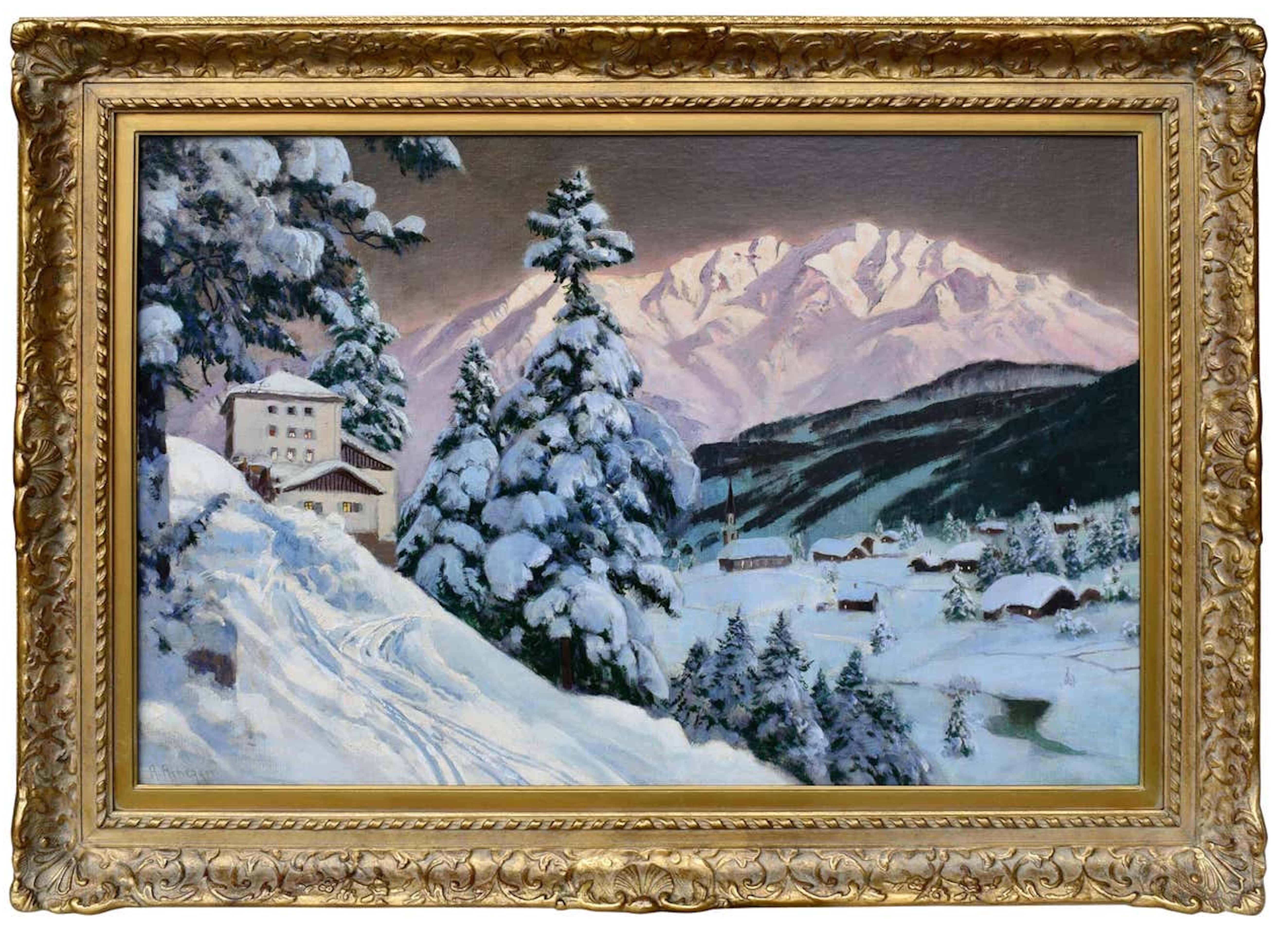 Alois Arnegger Landscape Painting - Tyrolean Village at Dusk