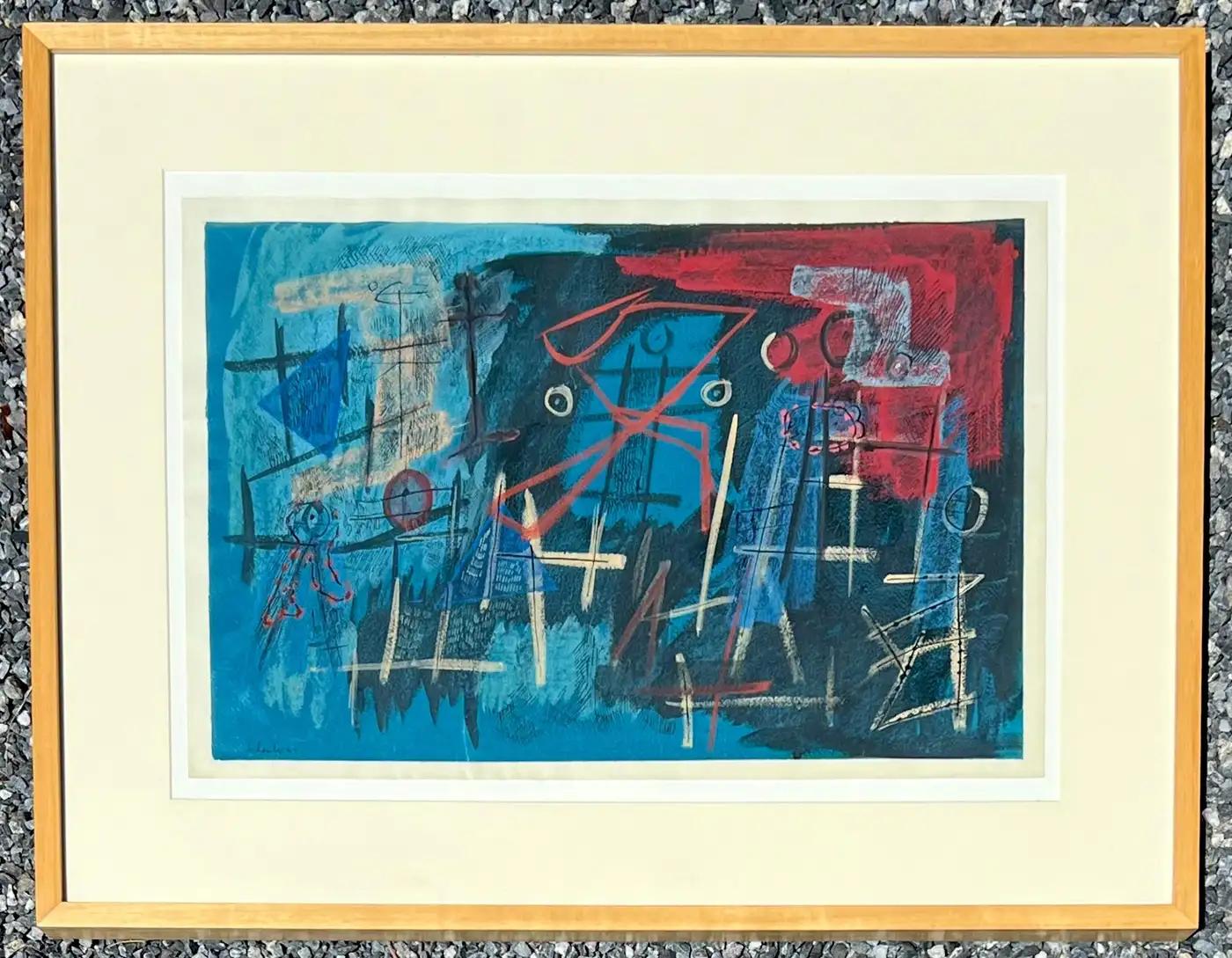 Composition abstraite - Bleu Abstract Drawing par Louis Schanker