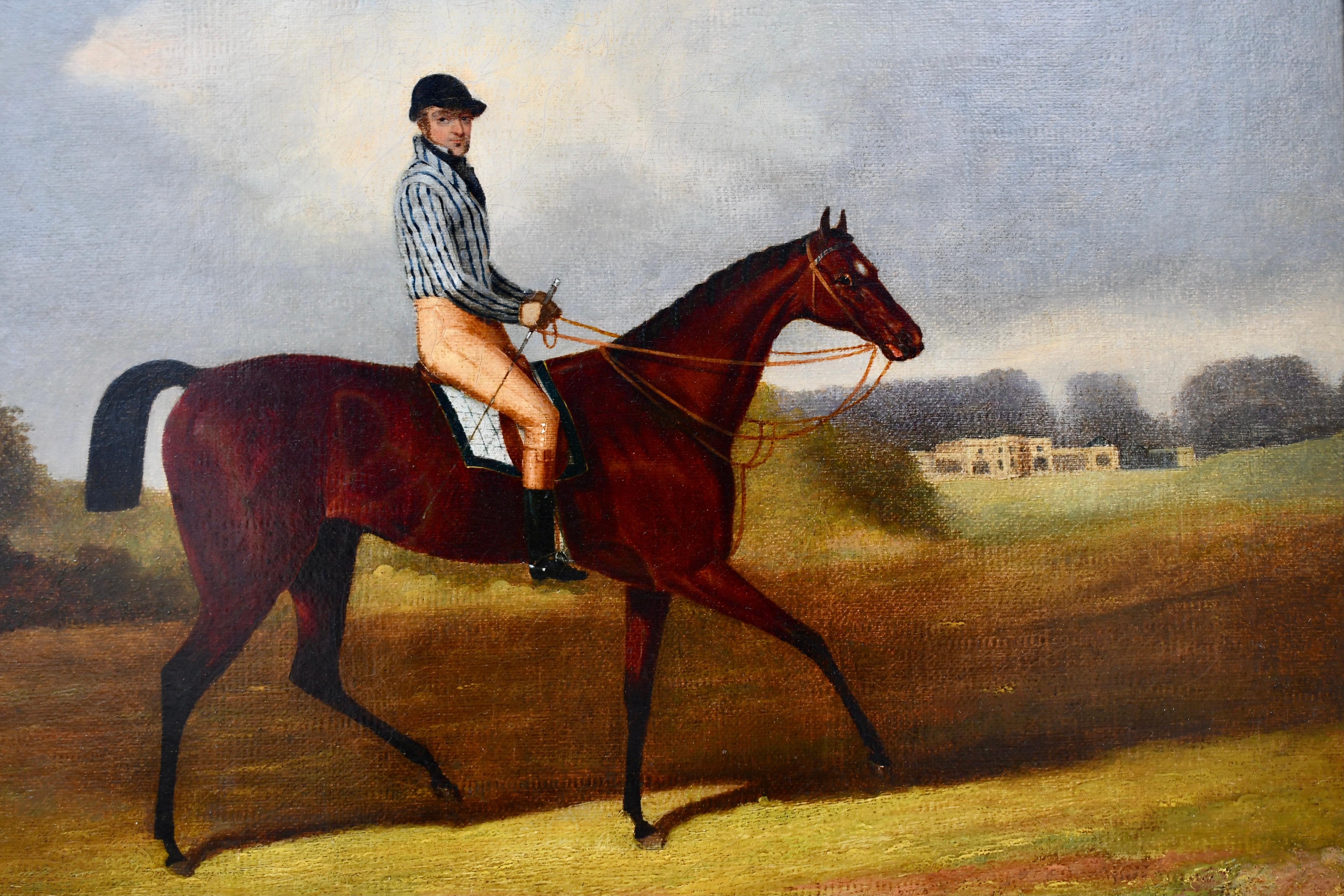 Horse and Jockey in the Countryside - Victorian Painting by Harry Hall