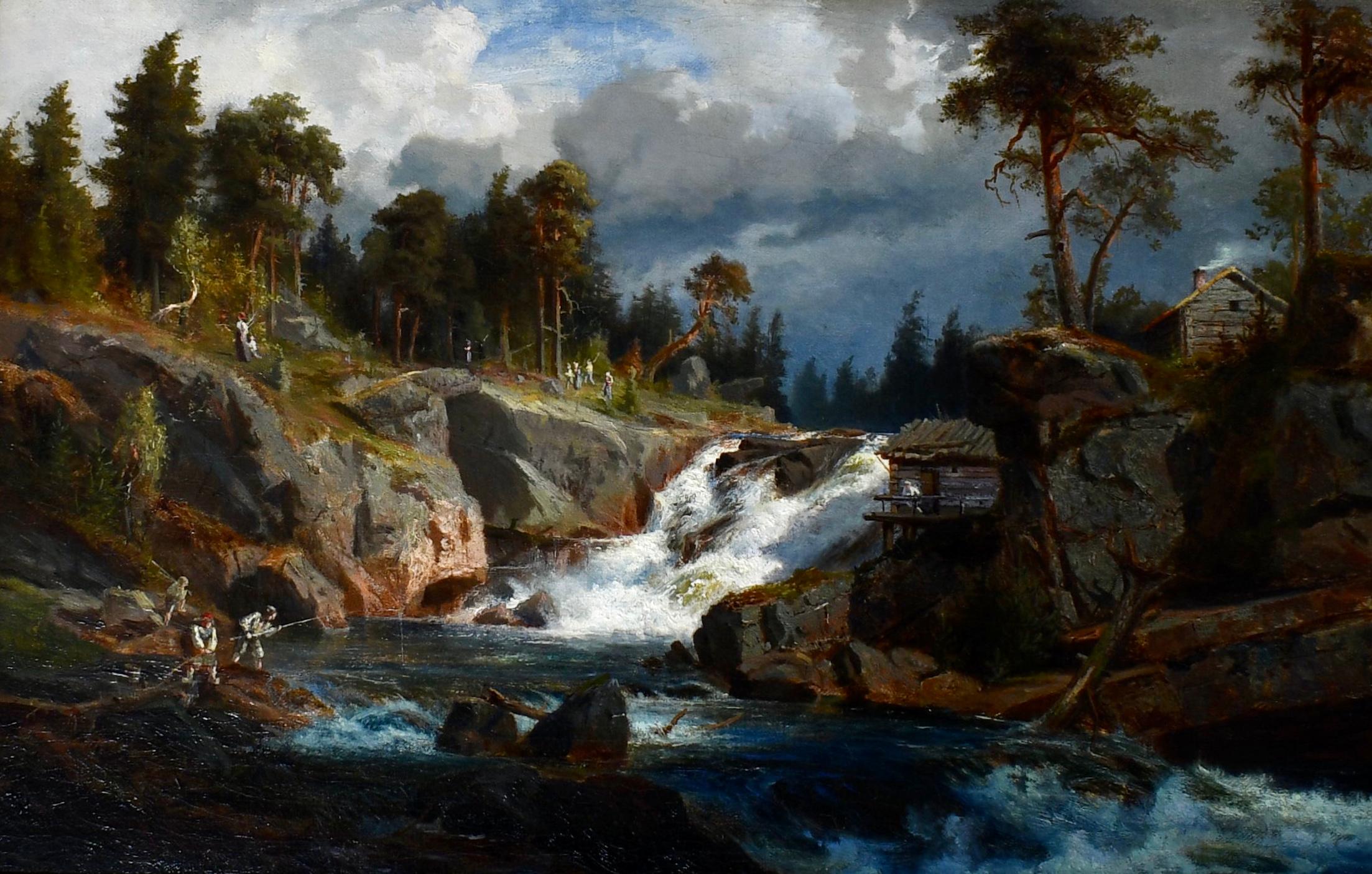 Fishing in the Rapids - Painting by Gustaf Fredrik Rydberg