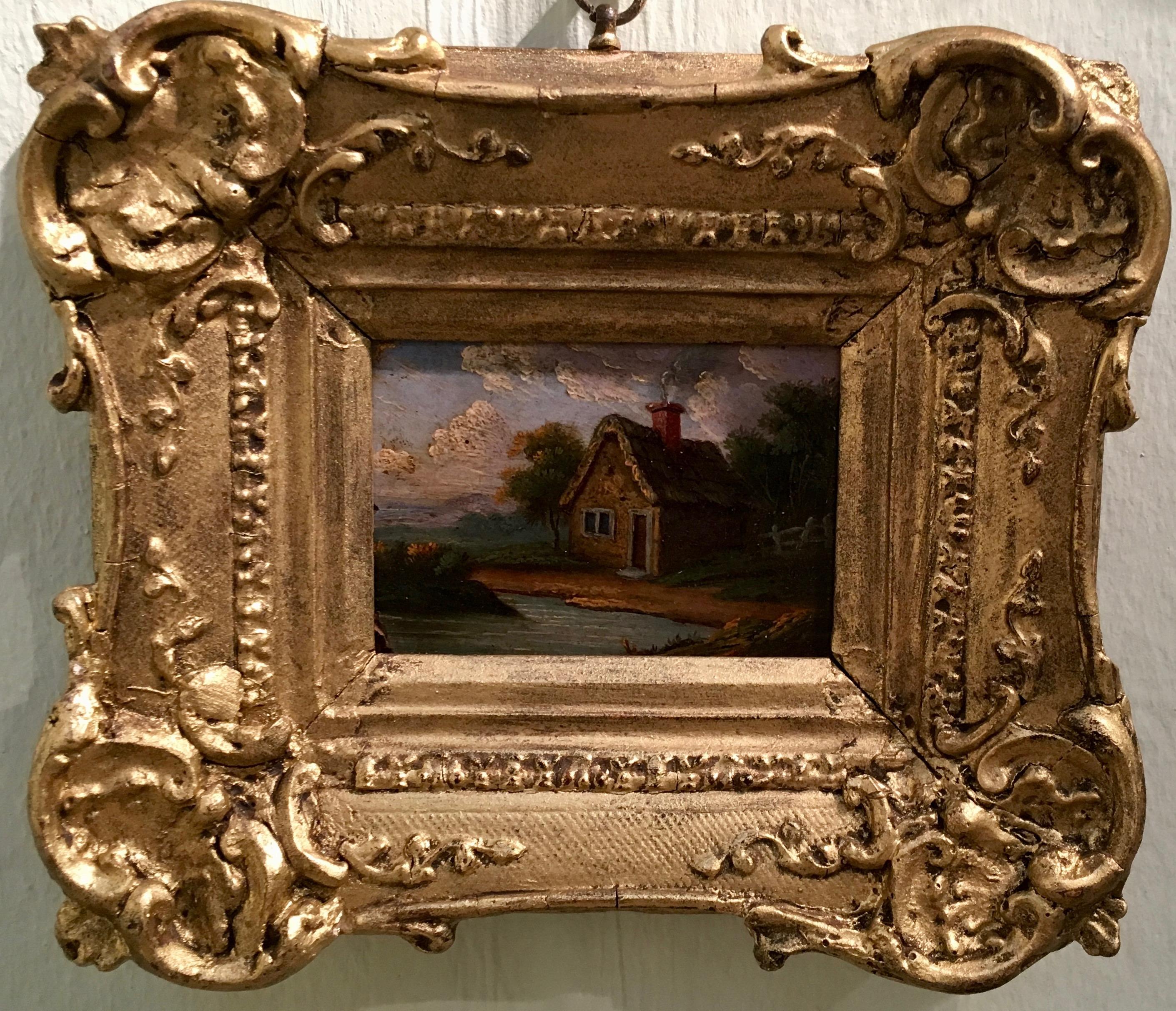 Unknown Figurative Painting - Wonderful small English 19th century cottage landscape