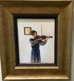 Portrait of a young English woman playing the Violin in an interior