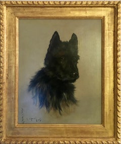 Antique Victorian English Portrait of a Scottie dog or puppy