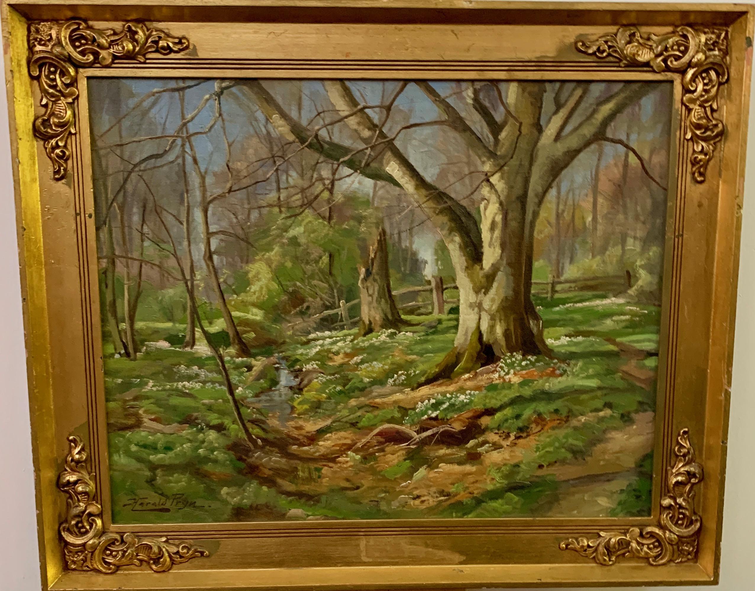 Landscape Painting de Harald Pryn - Paisaje arbolado impresionista danés de principios del siglo XX