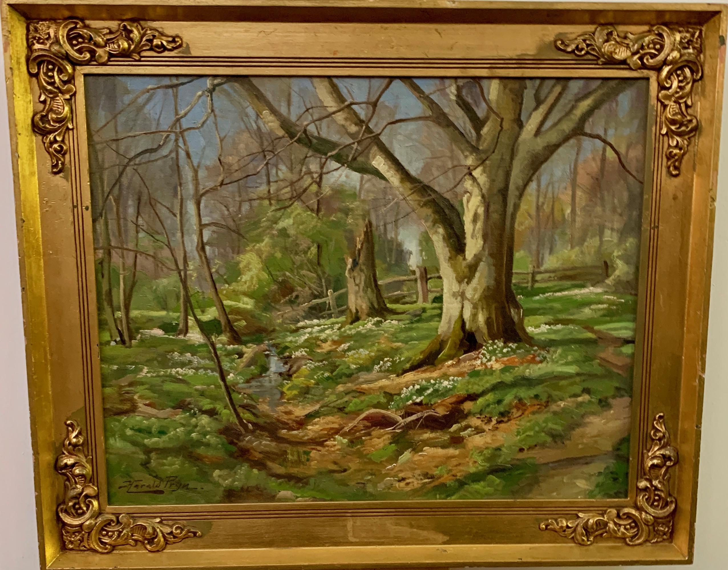 Harald Pryn Landscape Painting - Danish Impressionist early 20th century wooded landscape