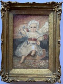 Antique Victorian Portrait of little baby Girl or Child playing with her toys