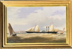 Antique Victorian British Portrait of the Steam Paddle ship Slesvig flying a Danish flag