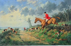 Vintage 19th Century English style Fox Hunting with horses scene