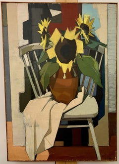 Modernist 1950's mid century still life of Sunflowers in an interior