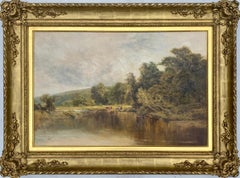 An English Victorian 19th century River Landscape , with cattle and trees