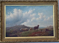 European Victorian 19th Century Belgium portrait of sheep in a landscape,