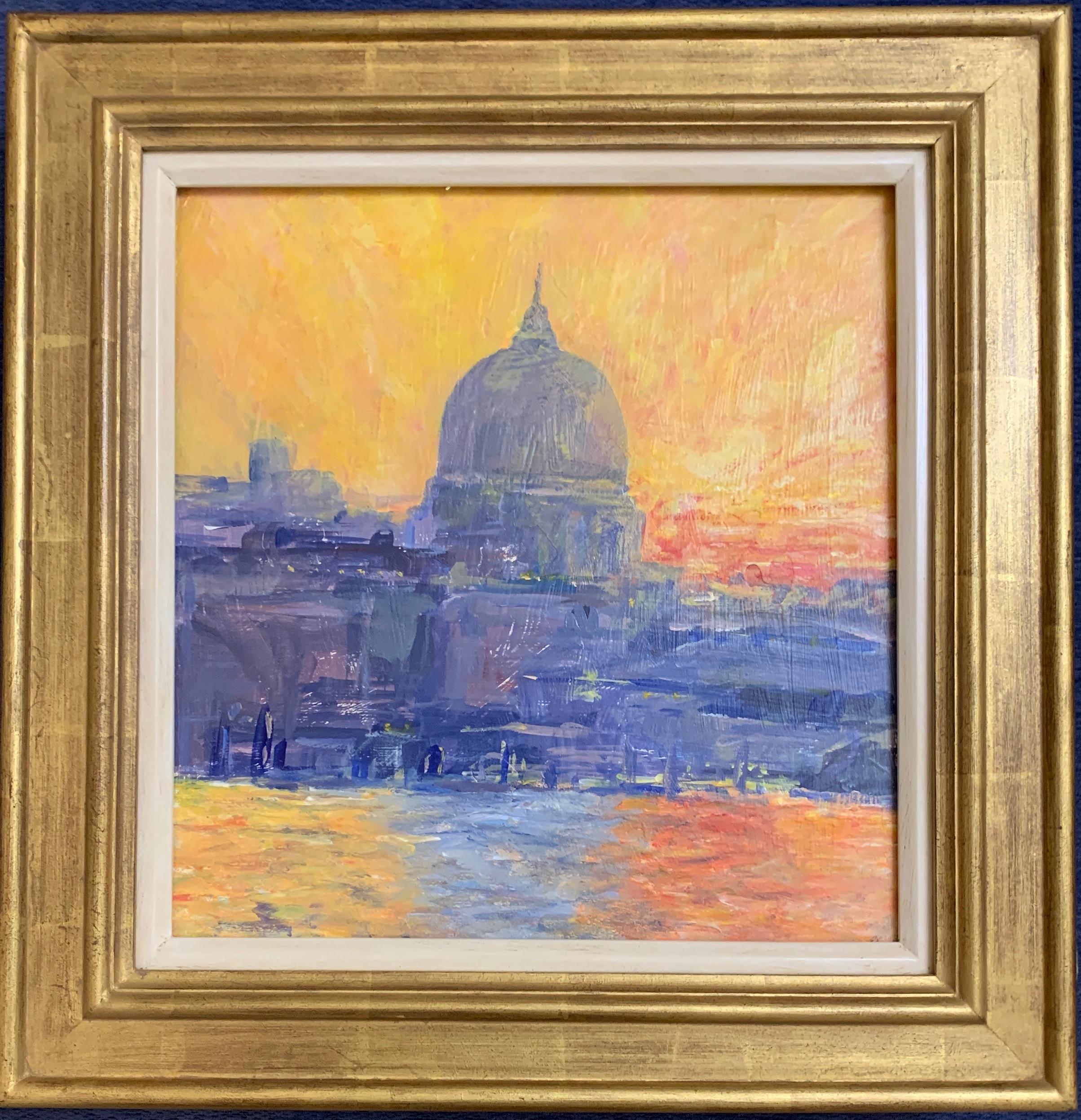 David J Brooker - English Impressionist View from the Thames River of St.  Pauls at Sunset London For Sale at 1stDibs