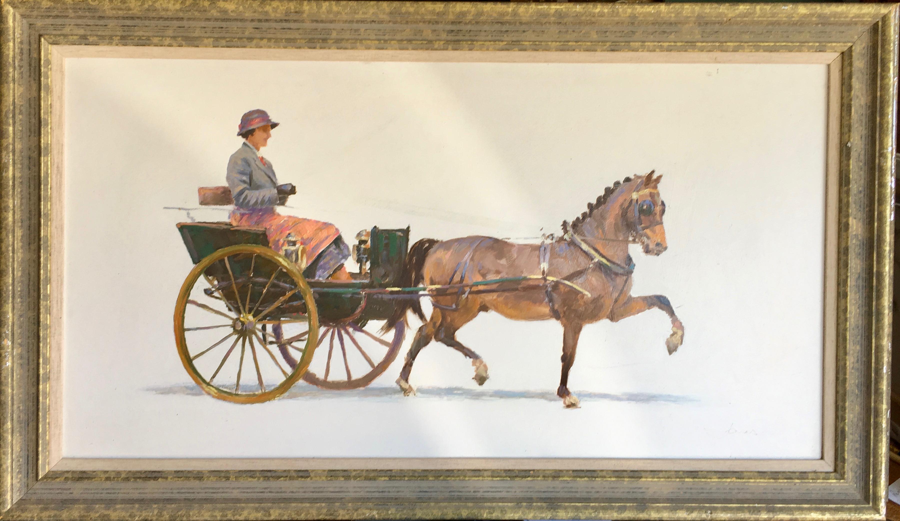 Jonny Jonas Animal Painting - Pair of English Impressionist Horse and Buggy scenes with drivers 