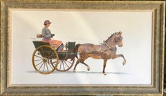 Vintage Pair of English Impressionist Horse and Buggy scenes with drivers