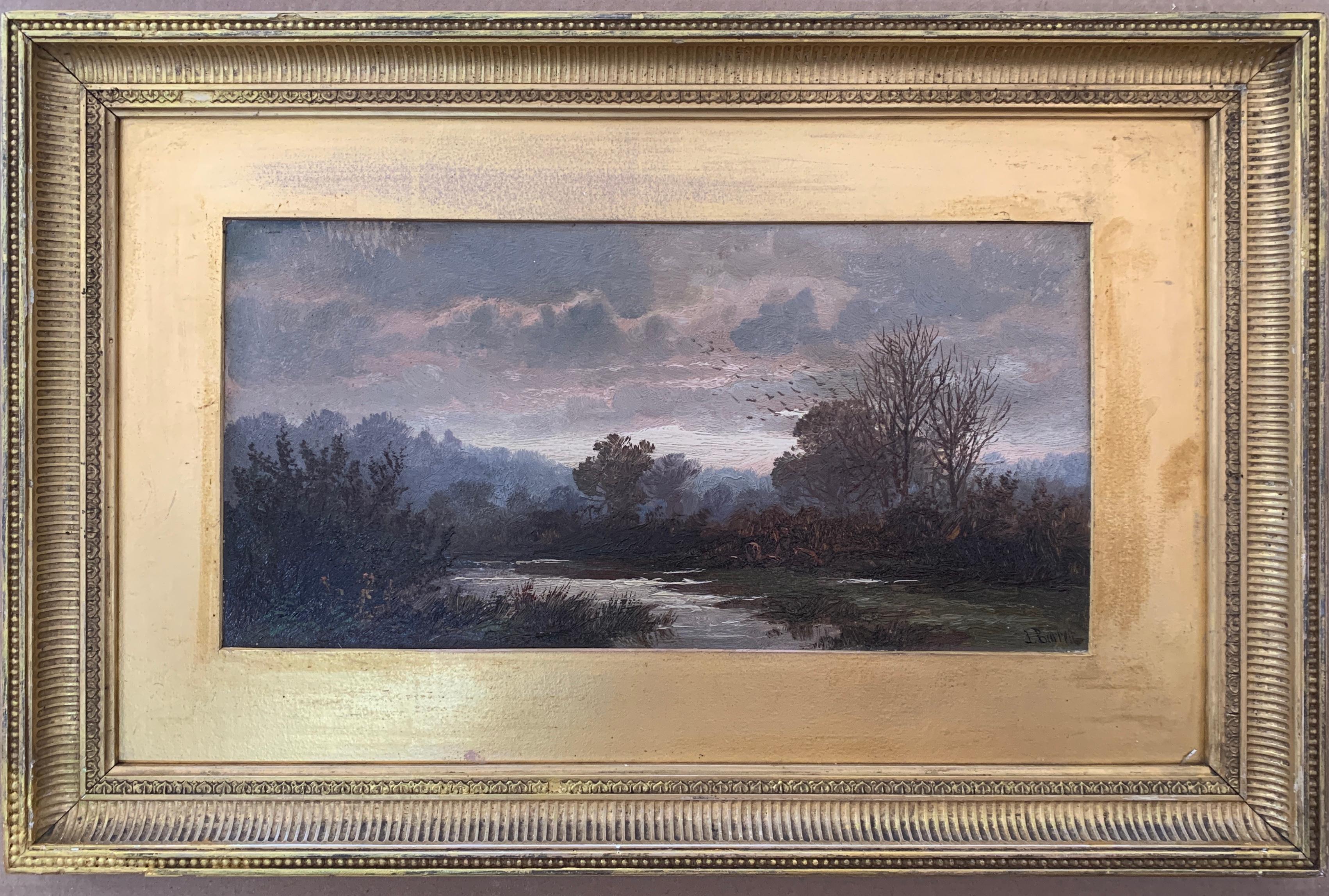 John Barrett Landscape Painting - English Victorian 19th century Autumn River landscape with trees