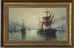 Victorian English Steam and sail ships on the Thames, London