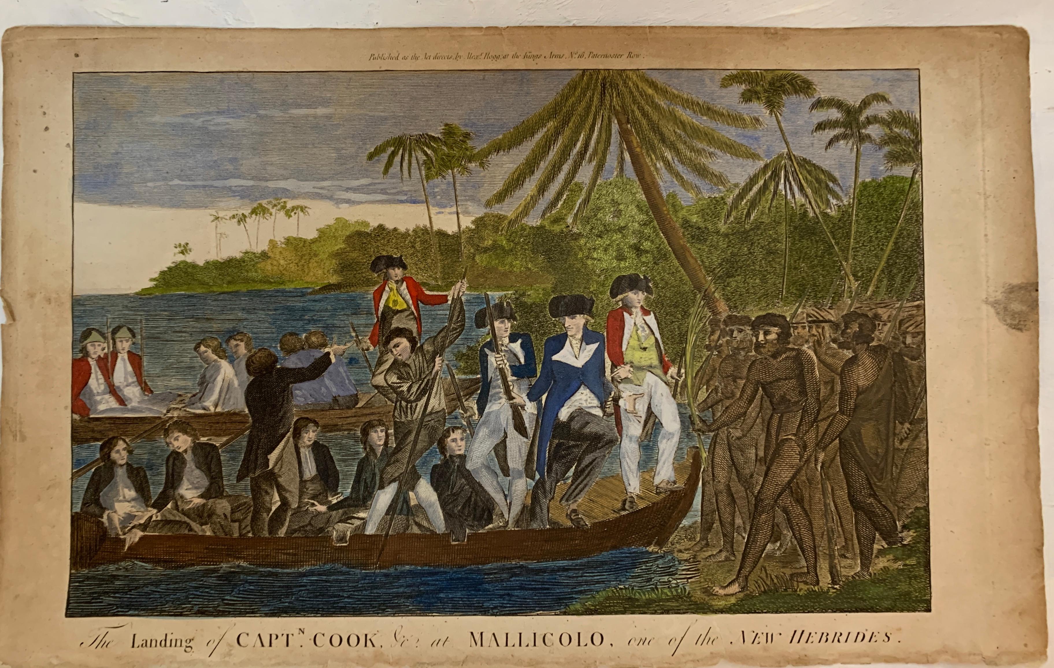English school 18th century Landscape Print - English 18th century of Captain Cook in Mallicolo and Erramanga, New Hebrides