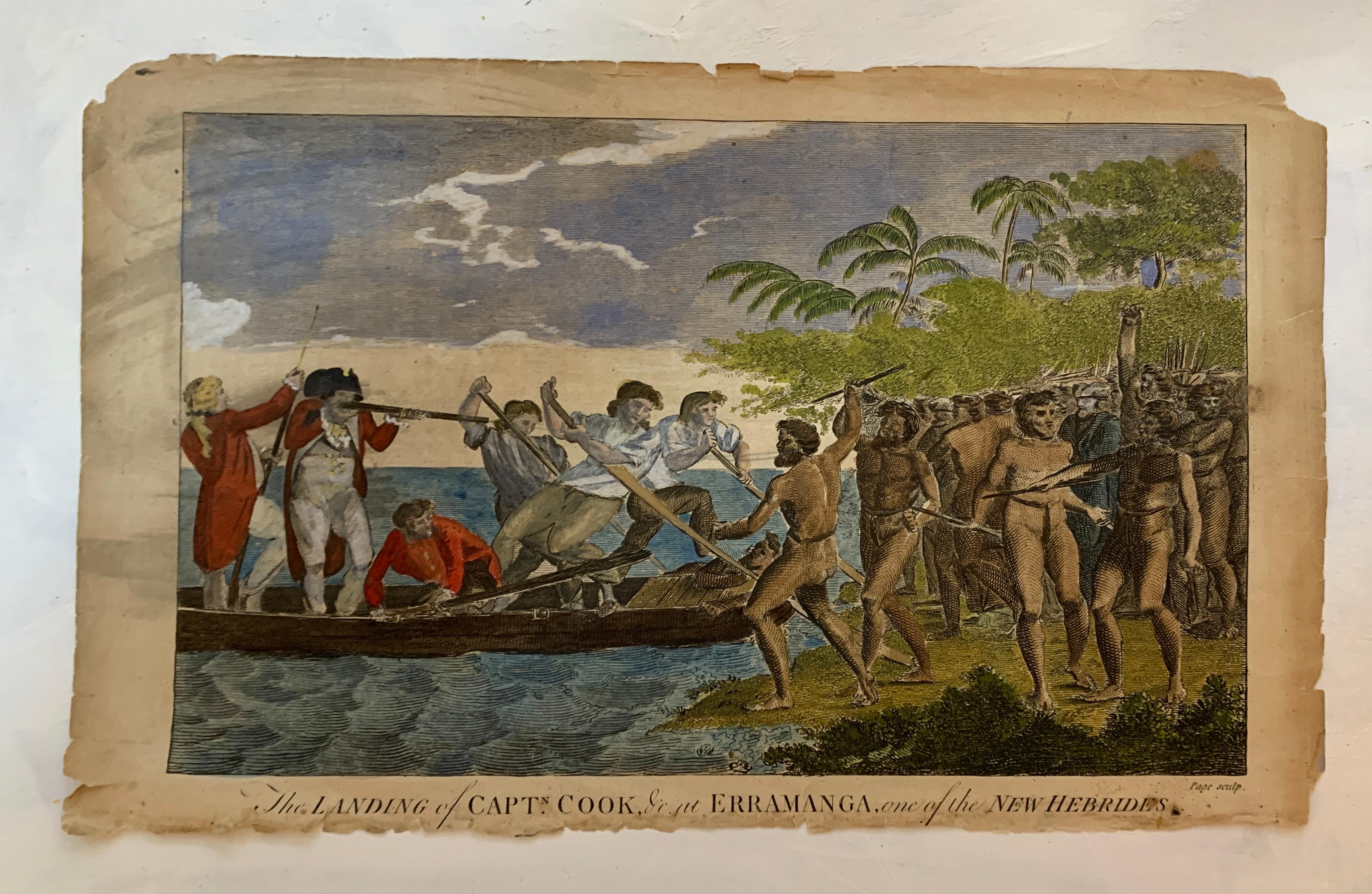 English 18th century of Captain Cook in Mallicolo and Erramanga, New Hebrides - Brown Landscape Print by English school 18th century