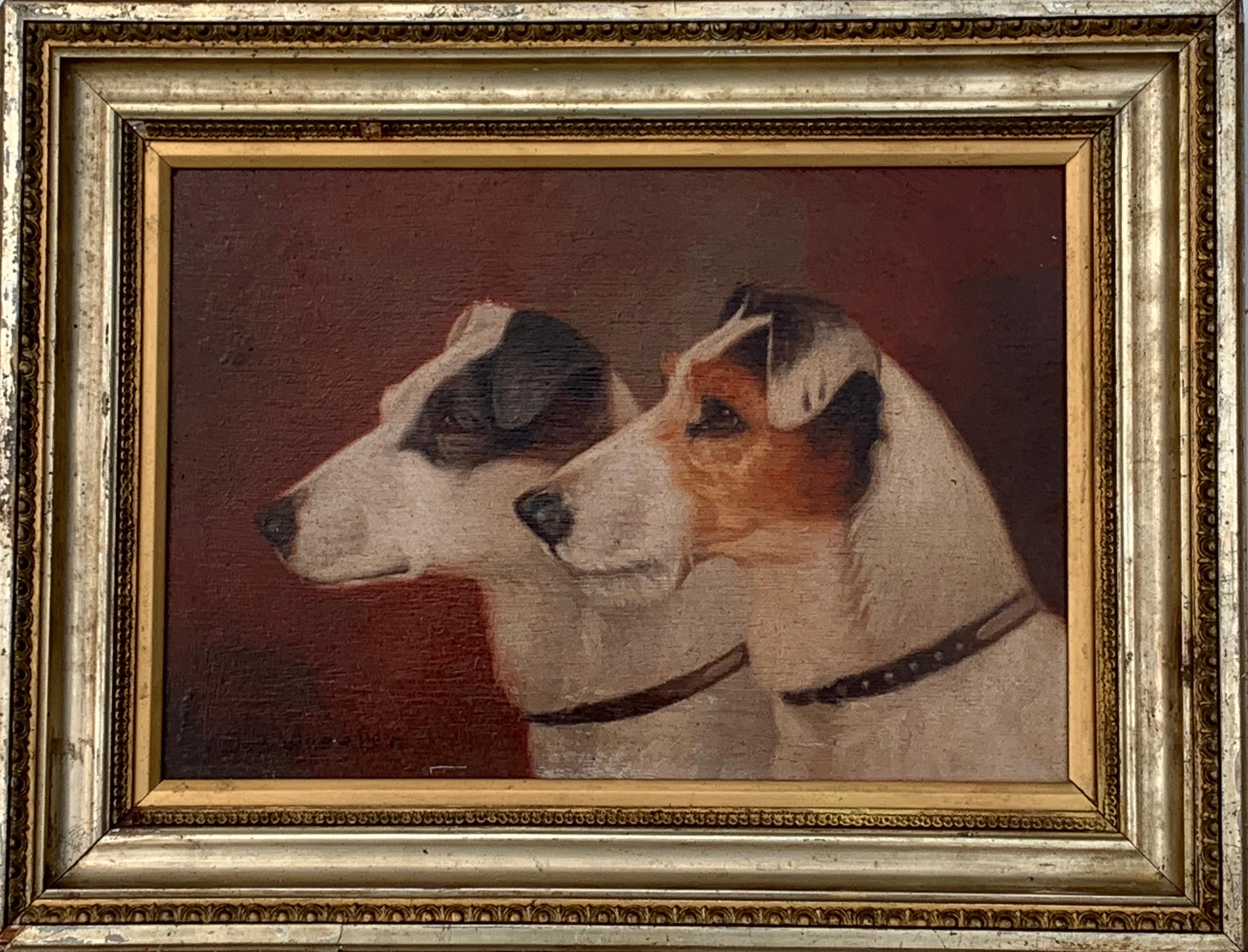 John Arnold Wheeler Figurative Painting - English Victorian 19th century Portrait of two Jack Russell  terrier dogs