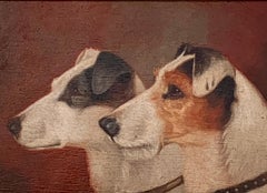 English Victorian 19th century Portrait of two Jack Russell  terrier dogs