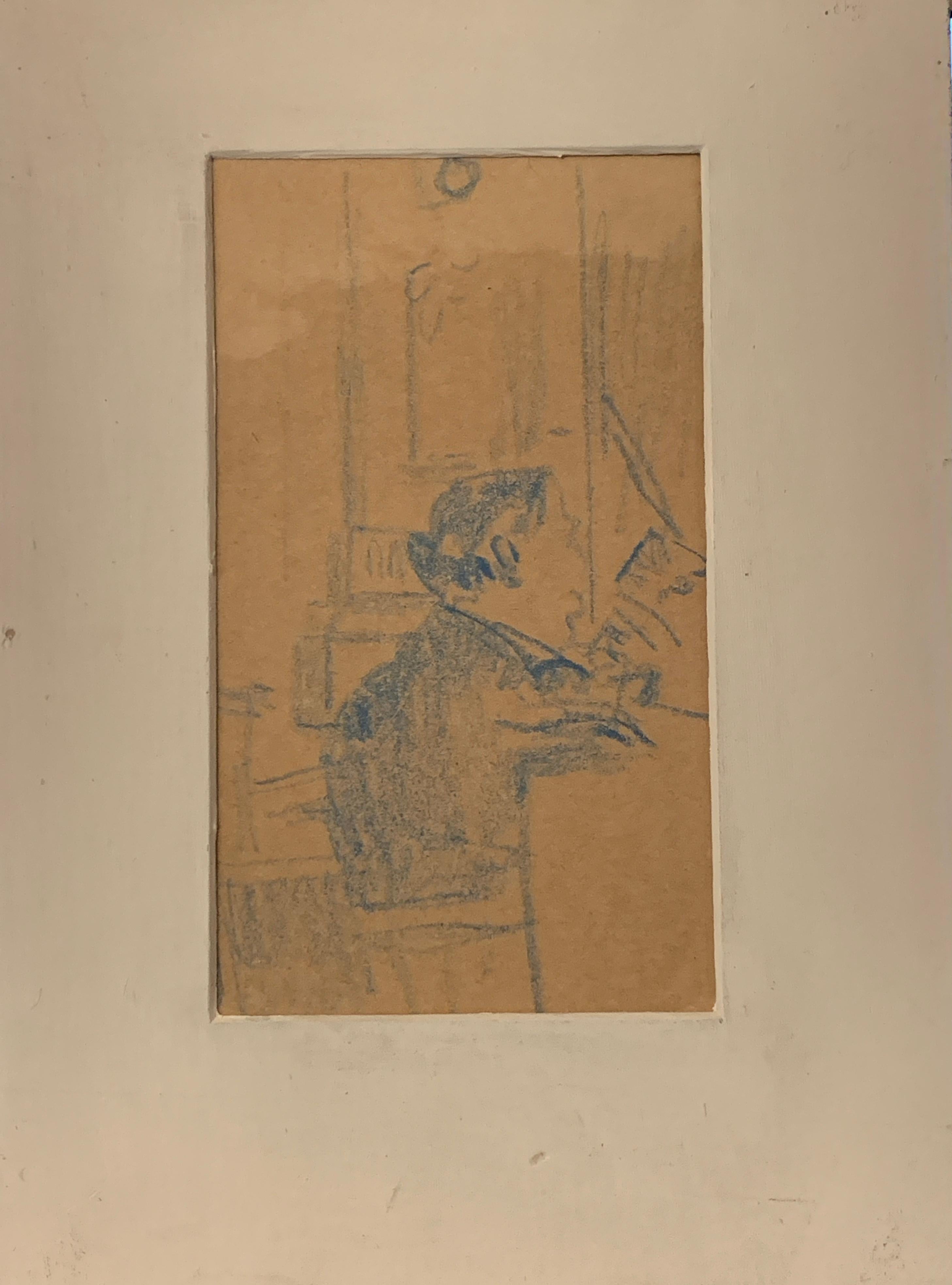 Walter Richard Sickert Portrait - The Conductor , Modern British blue crayon drawing portrait the theatre