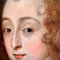 Dutch or English Old Master portrait of a noble lady, pearl earrings, necklace