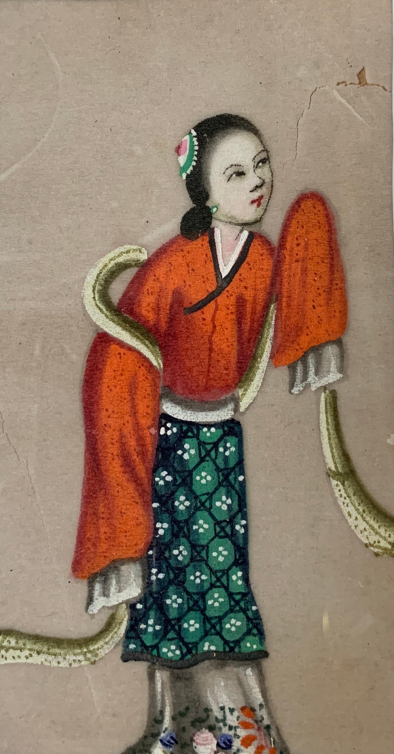 Satz von 6 chinesischen Schulporträts von Männern und Frauen aus dem 19. Jahrhundert (Braun), Portrait, von 19th Century Chinese school