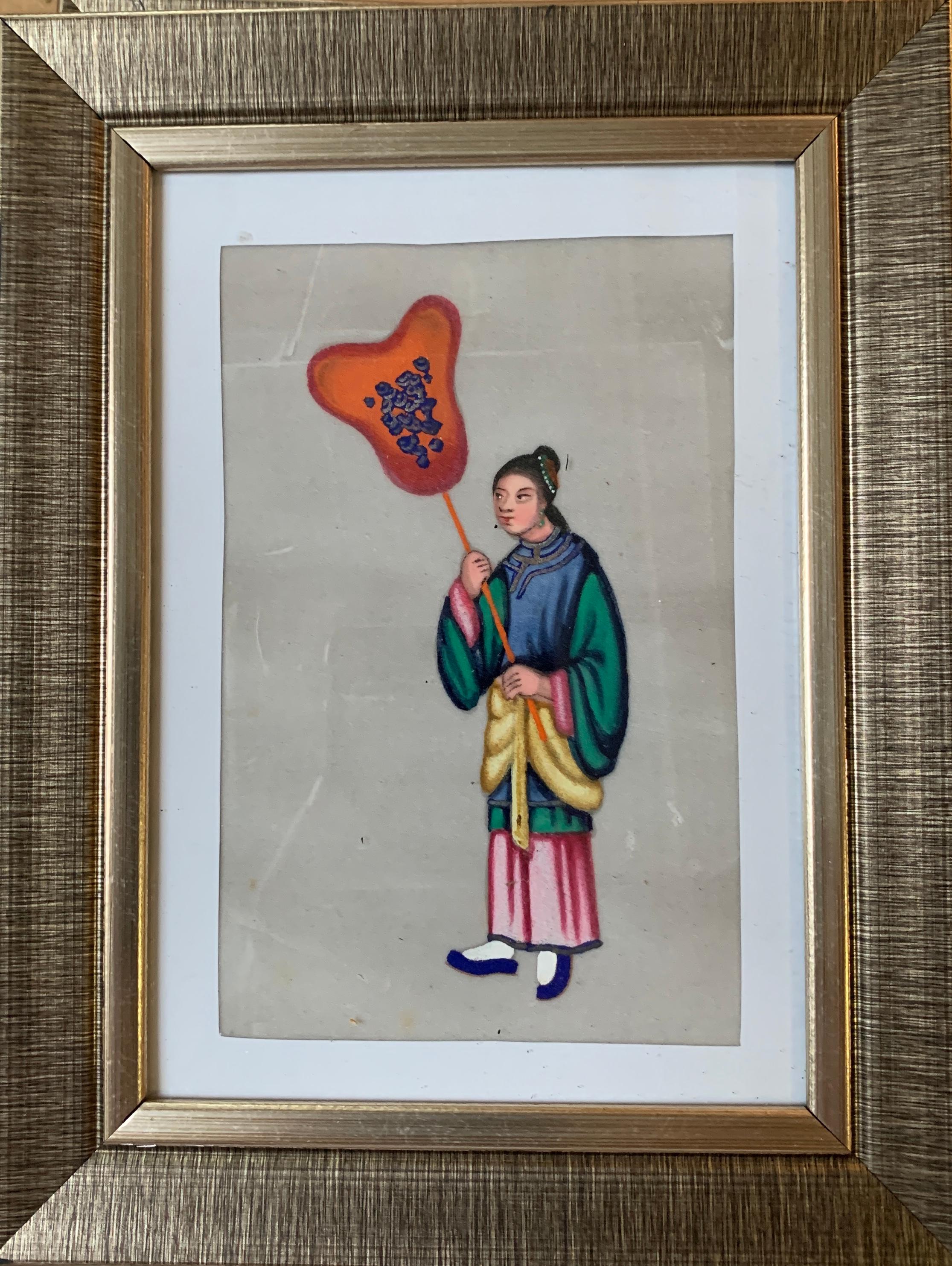 Set of 6 19th century Chinese gouache or watercolors of colorful figures.

An interesting set of 3, 7 x 5 inch, and 3, 5 x 3-inch 19th-century figure studies.

Possibly taken from an album these types of paintings were very popular throughout the