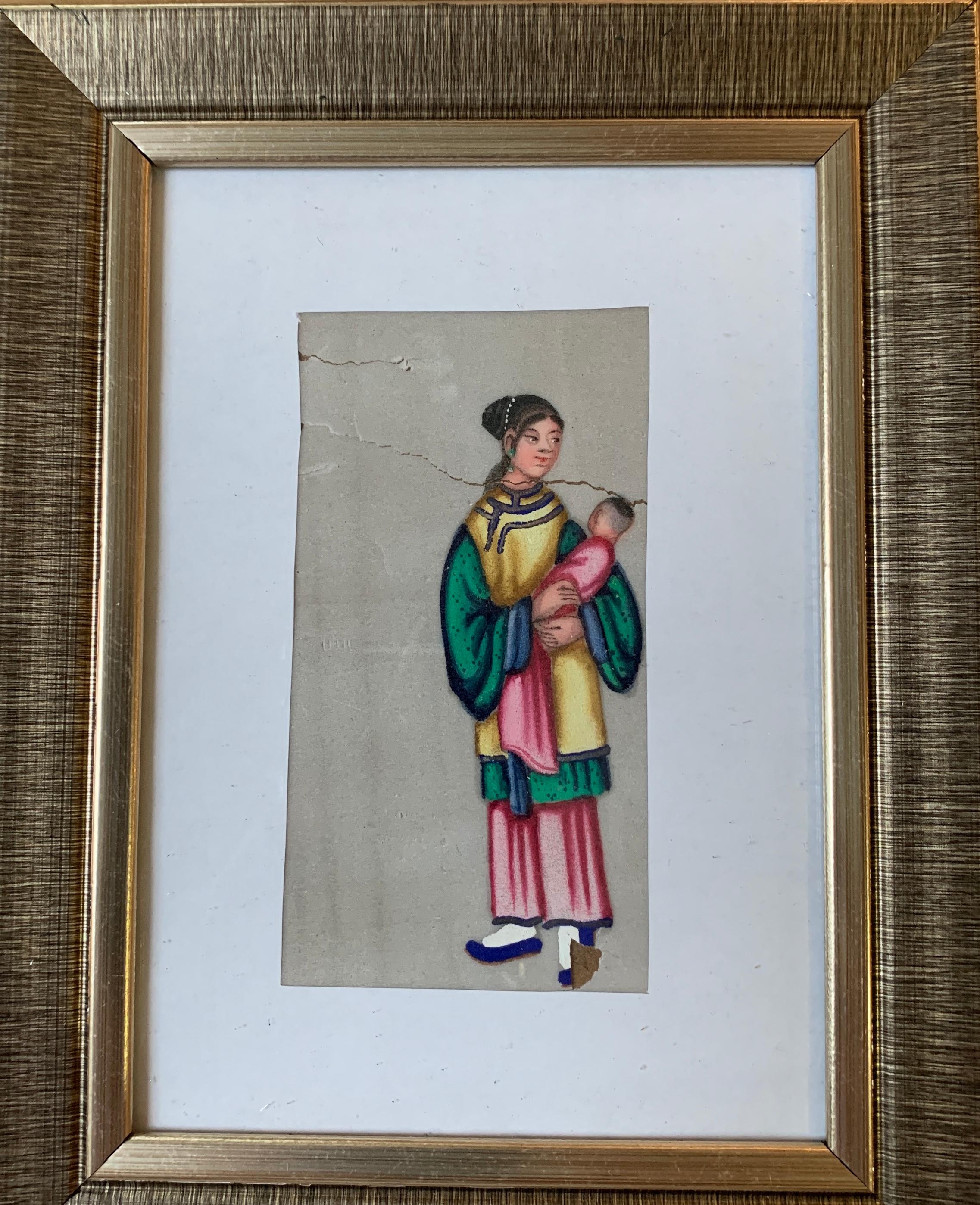 Set of 6 19th century Chinese school men and women figure portraits For Sale 6