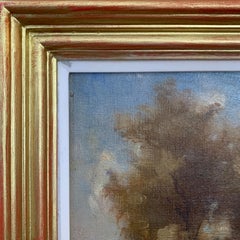 English Impressionist landscape , late 19th century with horse hay cart, cottage