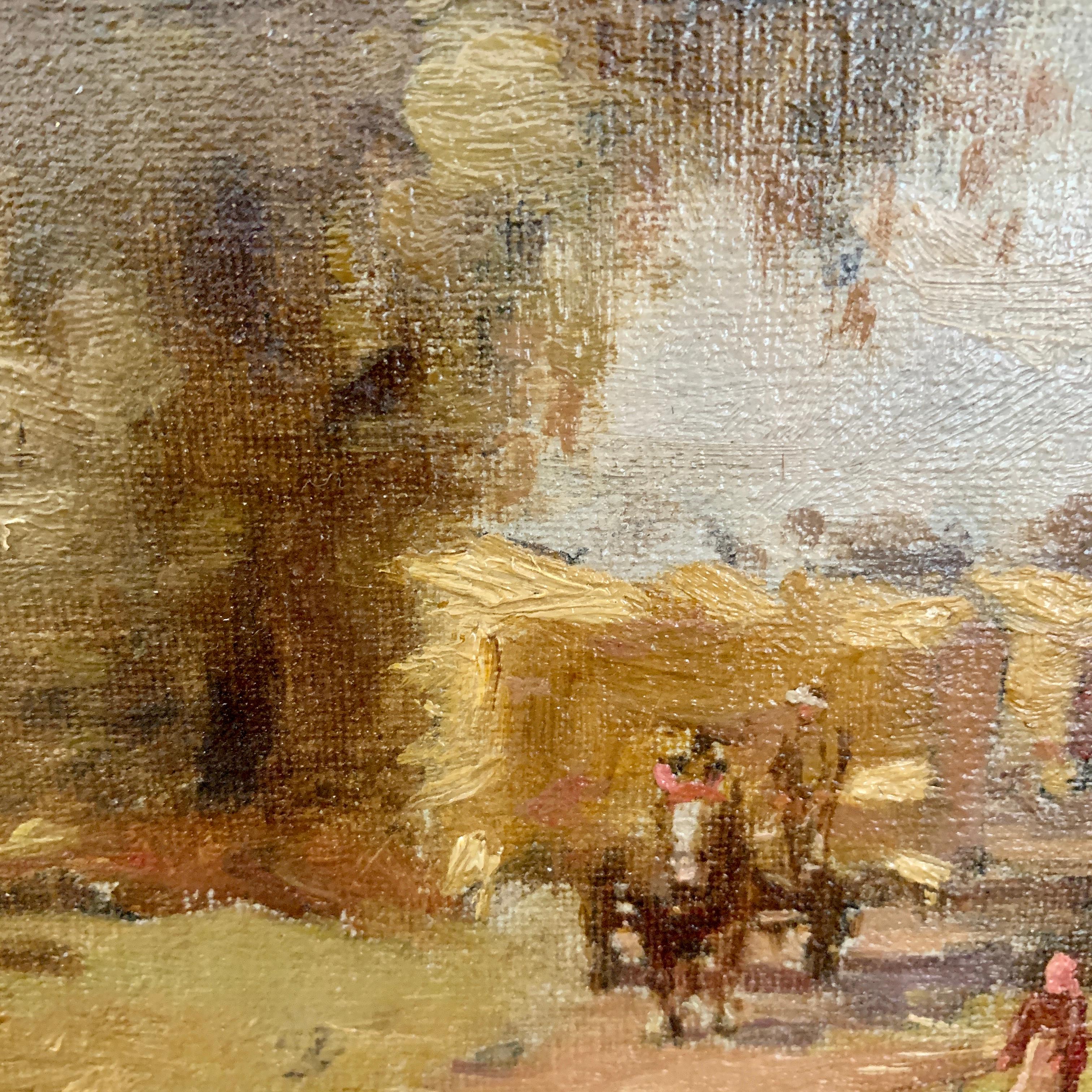 English Impressionist landscape , late 19th century with horse hay cart, cottage For Sale 1