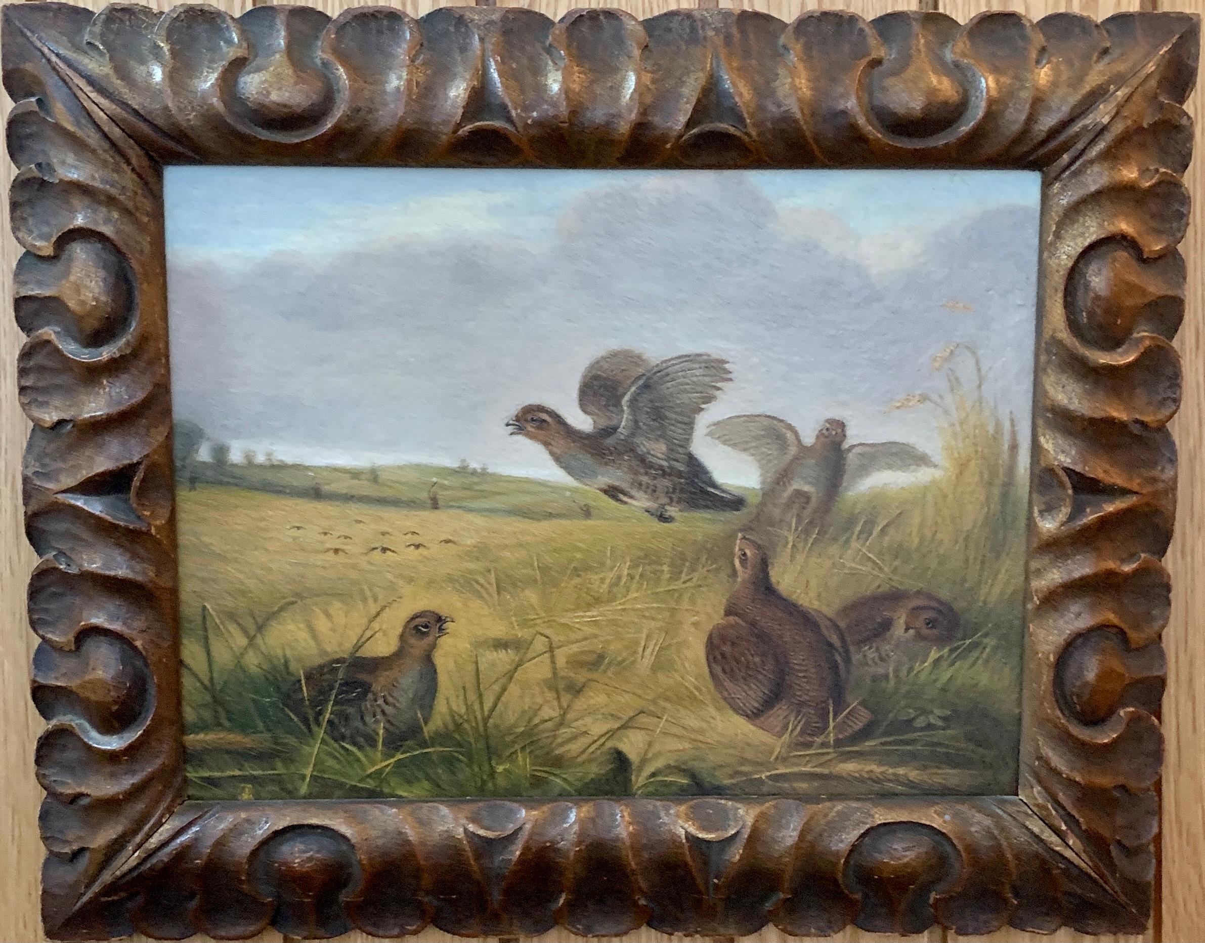 Follower of Stephen Elmer Animal Painting - English 19th century, Pheasants at flight during a shoot in an English landscape