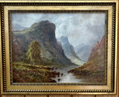 Scottish or Welsh 19thC Highland River landscape, with heather and Aspen trees