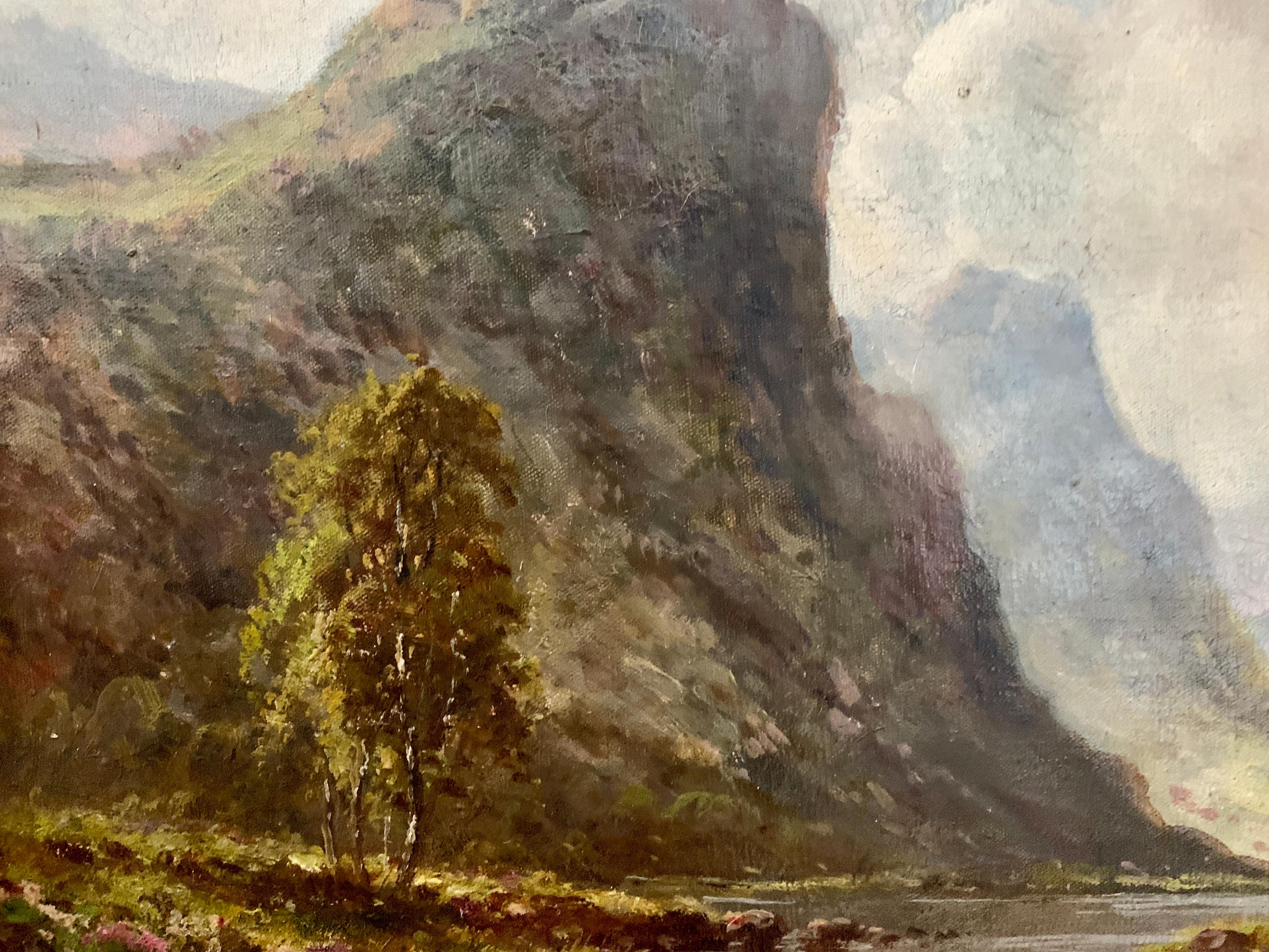 Scottish or Welsh 19thC Highland River landscape, with heather and Aspen trees - Victorian Painting by A.Cameron