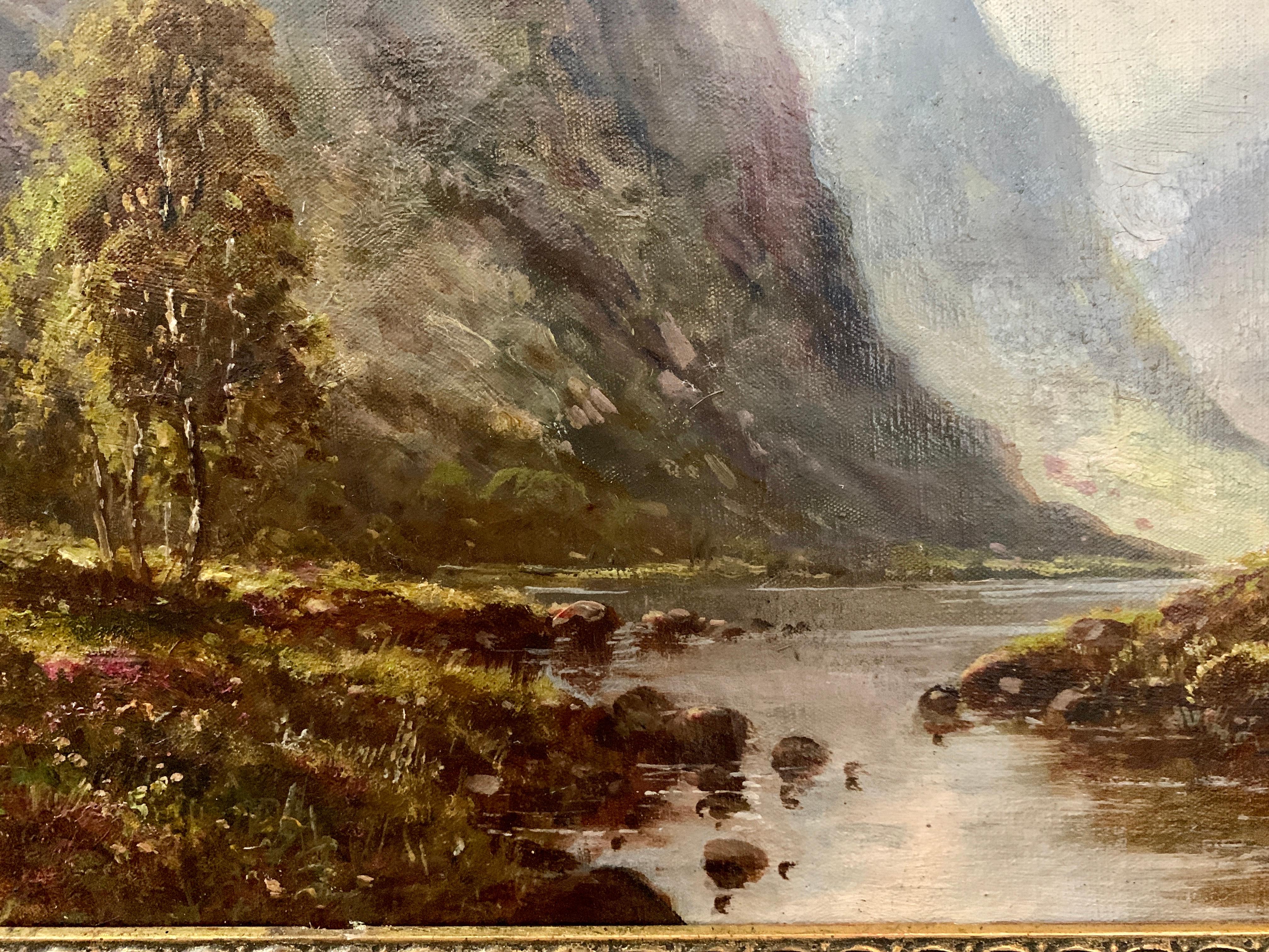 Scottish or Welsh 19thC Highland River landscape, with heather and Aspen trees - Brown Figurative Painting by A.Cameron