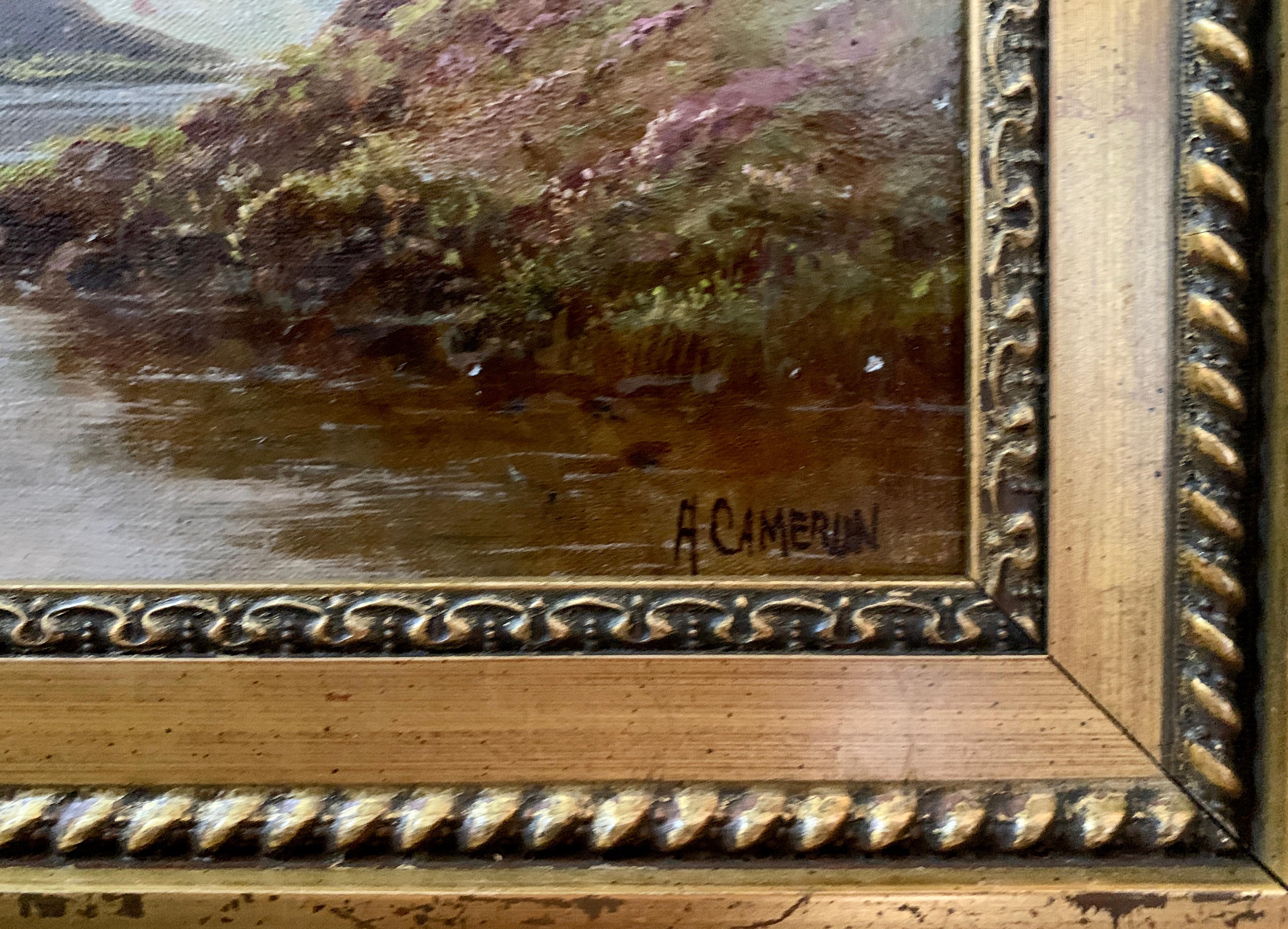 Scottish or Welsh 19th Century Highland River landscape, with heather and Aspen trees.

A classic 19th century river landscape with great color, brush strokes and atmosphere. Cameron mostly painted landscapes scenes in the Highlands of Scotland and
