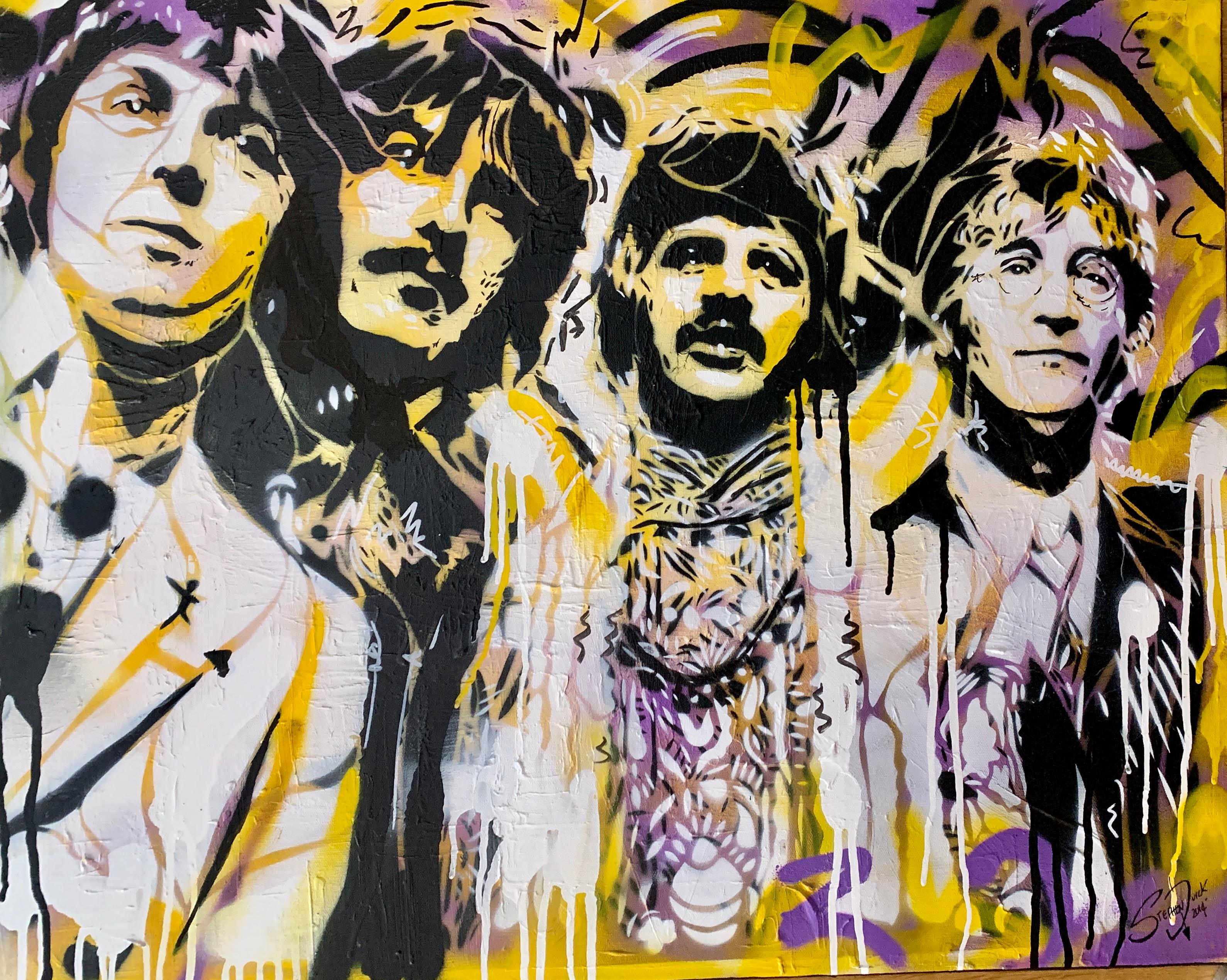 Stephen Quick Figurative Painting - Pop Art Portrait of the Beatles music group in Graffiti, street art style