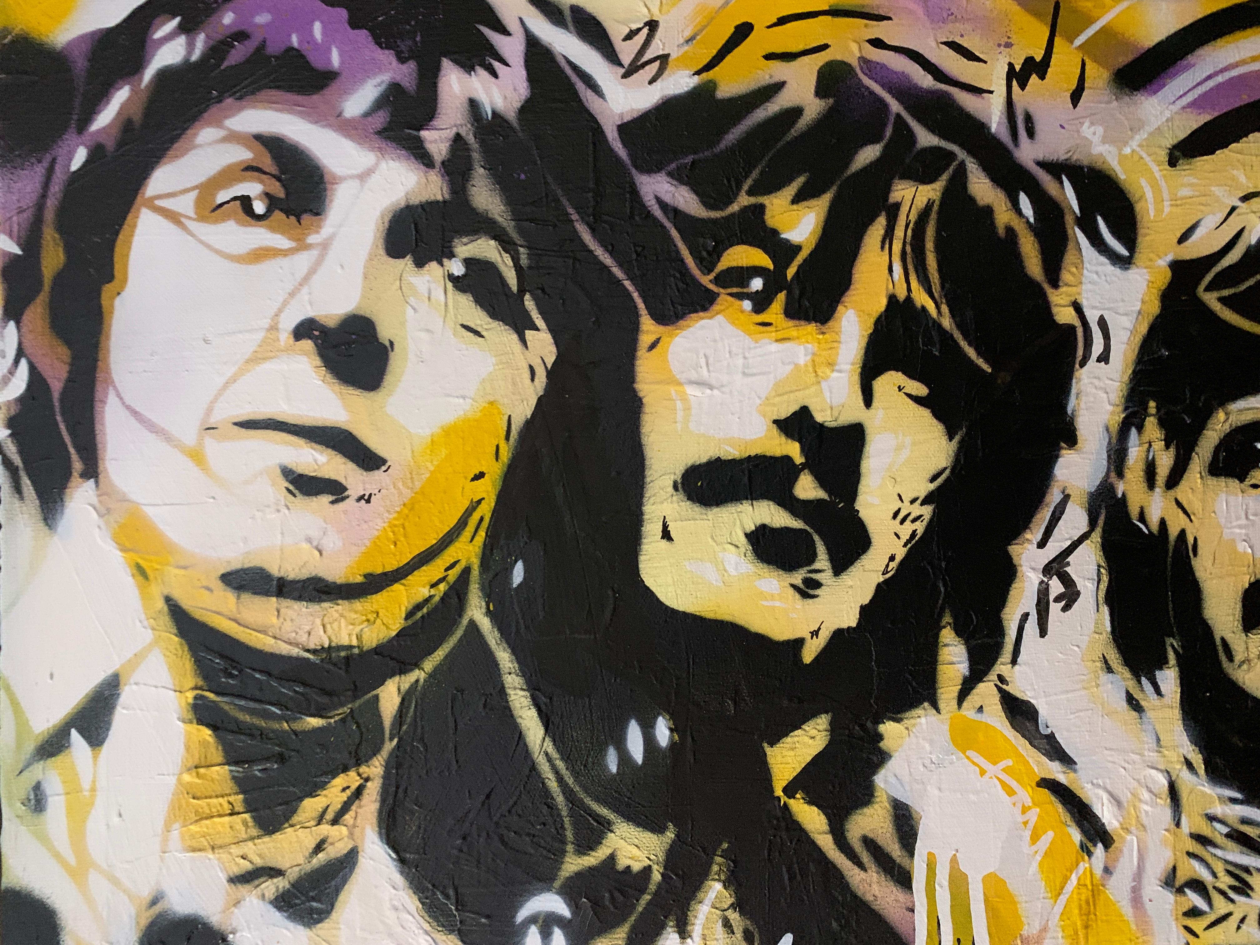 Pop Art Portrait of the Beatles music group in Graffiti, street art style - Painting by Stephen Quick