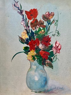 Impressionist mid 20th century still life of flowers in a vase, with poppies