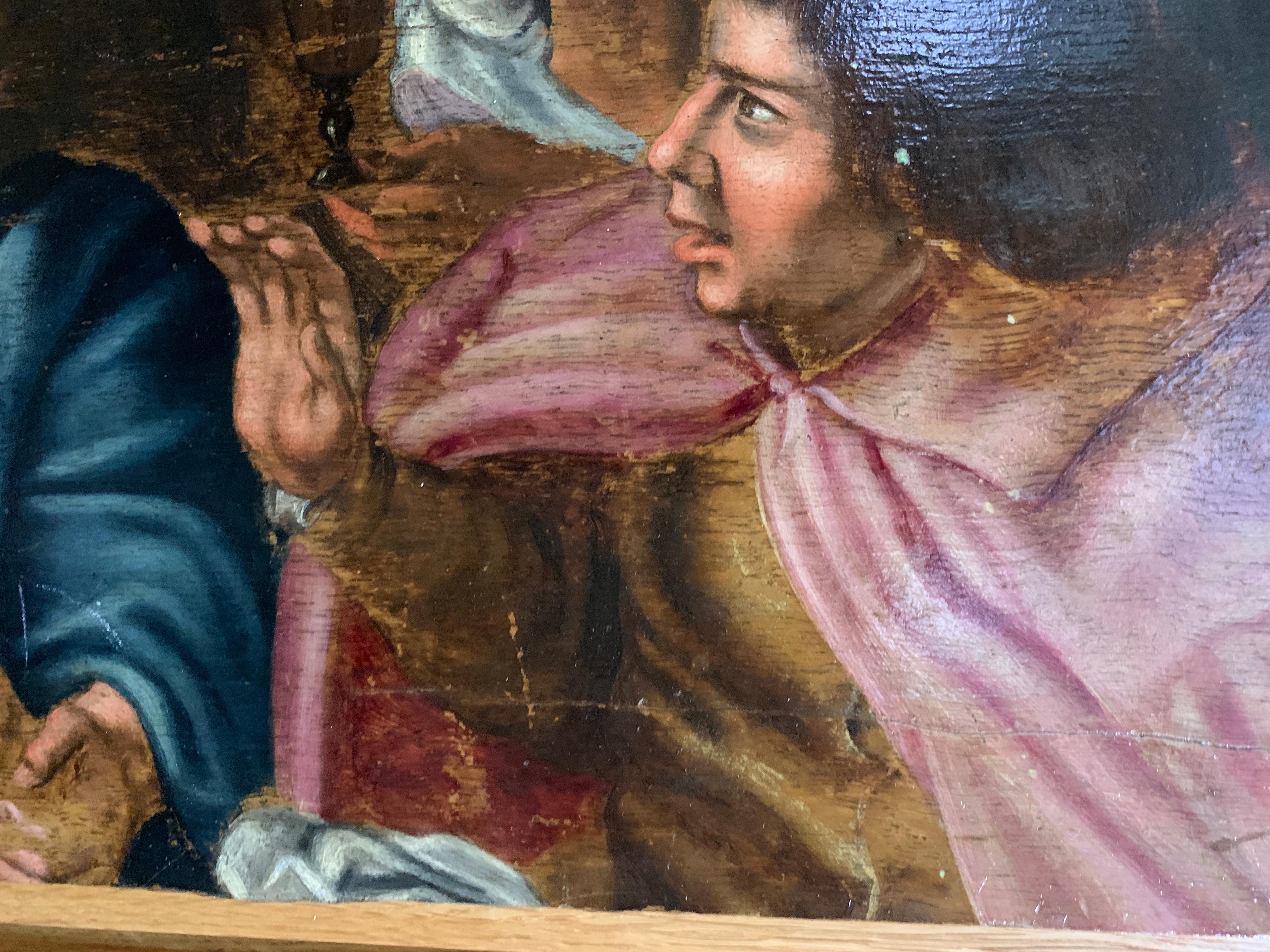 Huile européenne du XVIIe siècle, le Christ et ses disciples assis autour d'une table. en vente 2