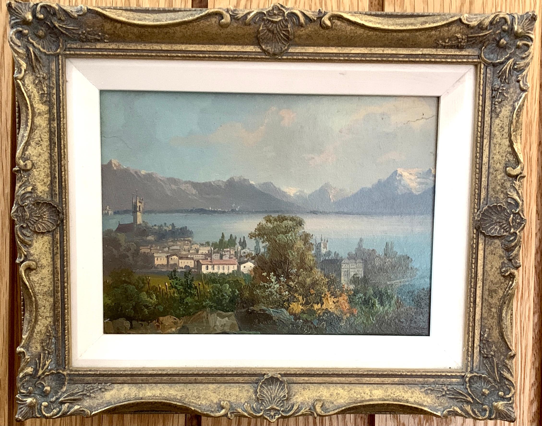 M.Schmidt Landscape Painting - Early 20th century Swiss views of Vevey, on the north shore of Lake Geneva