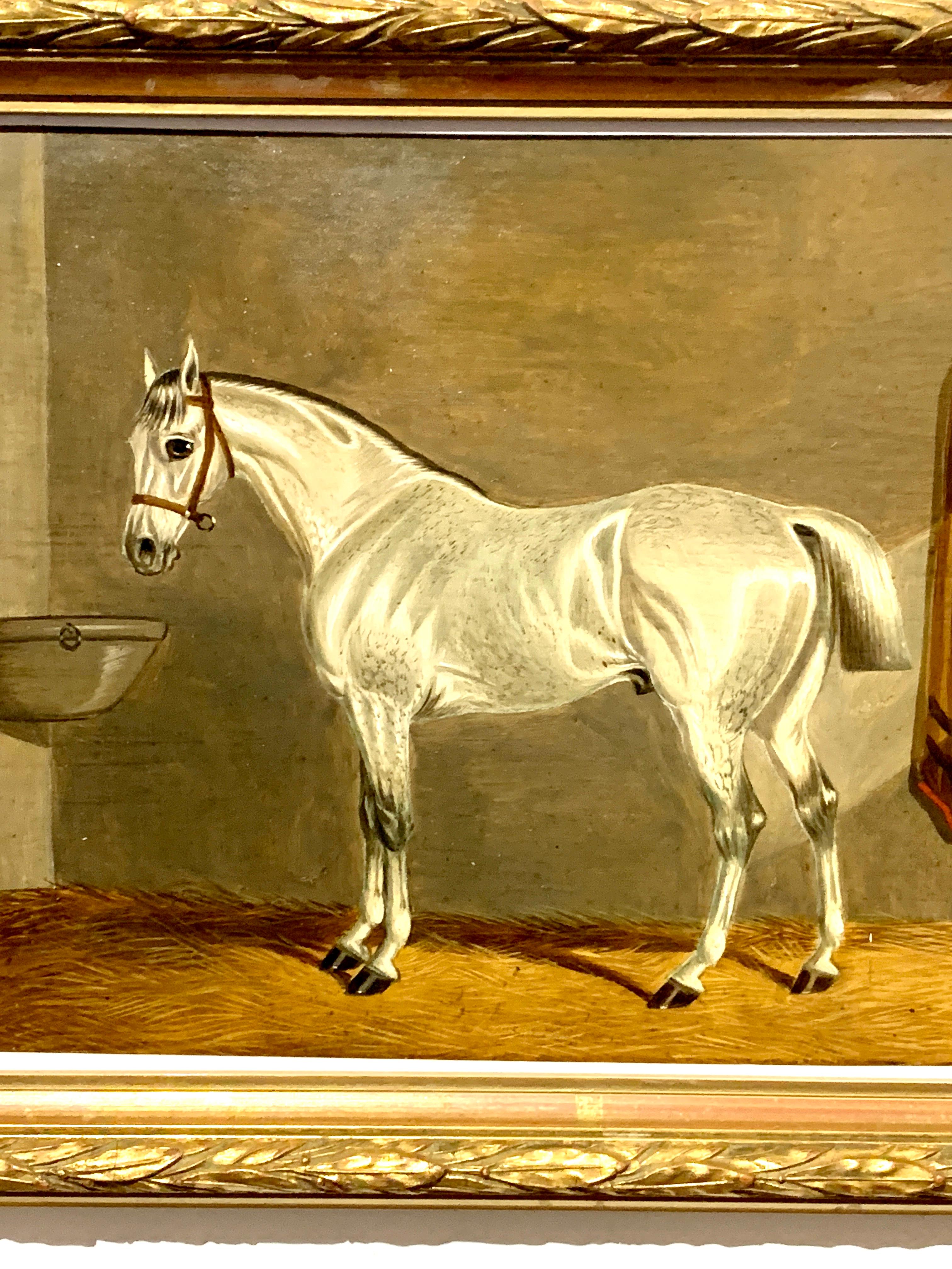 19th-century English Antique Portrait of a Gray Hunter, a horse in a stable, in oils

 Loder – son of famous artist James Loder – originally enlisted in the 62nd Regiment of Foot in 1846 at the age of 19, serving mainly in India.

After 20 years in